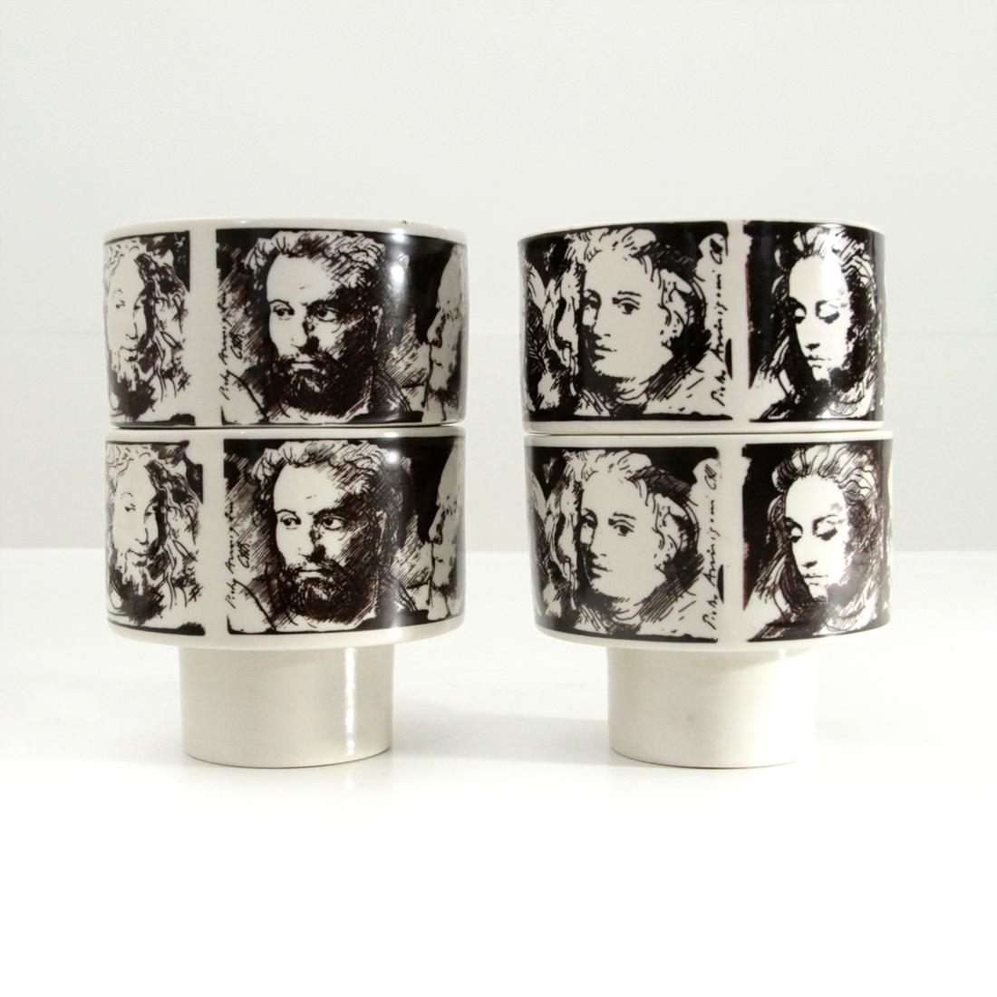 4 Midcentury Porcelain Cups ‘Uomini Illustri’ by Pietro Annigoni for Porcellane  1