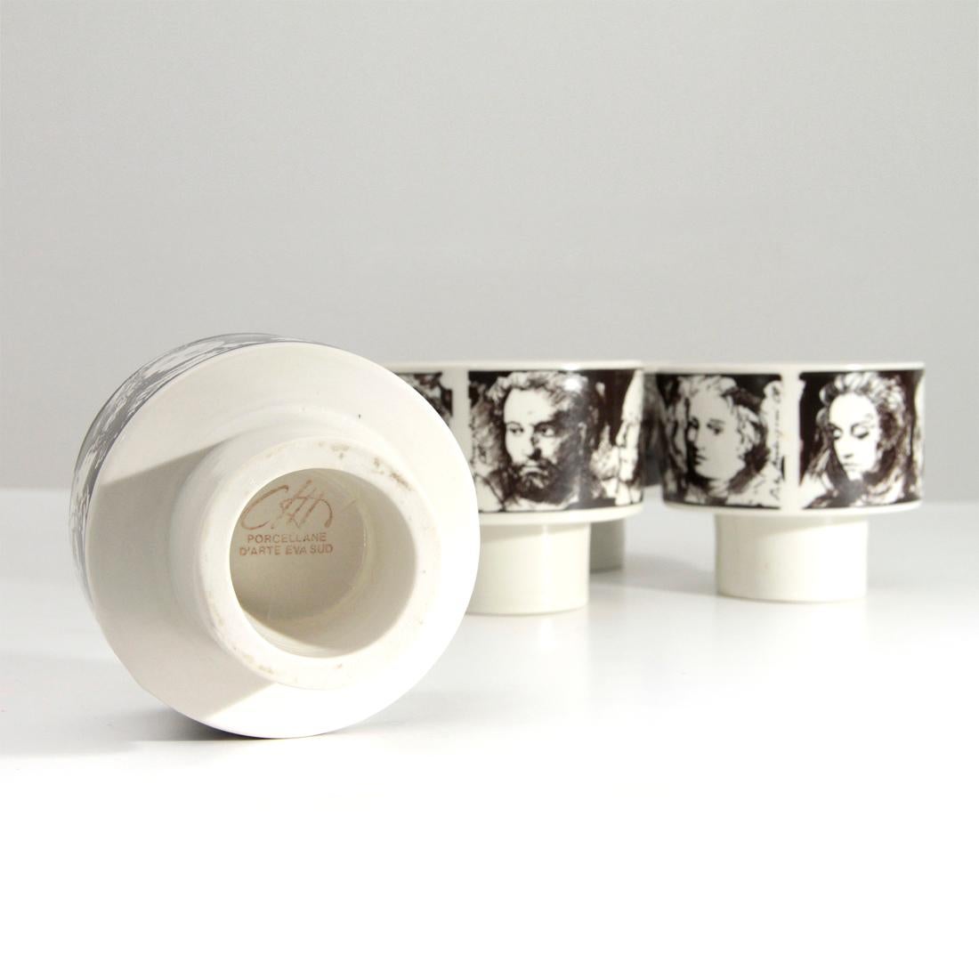 4 Midcentury Porcelain Cups ‘Uomini Illustri’ by Pietro Annigoni for Porcellane  2