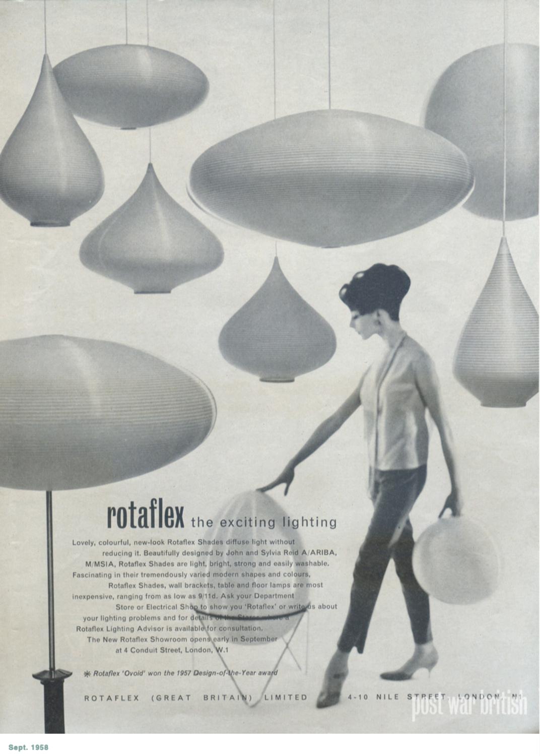 4 Lampadari a soffitto Rotaflex del Midcentury di John & Sylvia Reid 1950s British in vendita 6