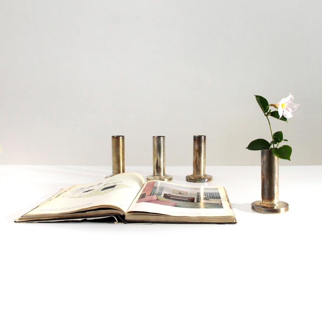 4 Midcentury Silver Alpaca Italian Flower Vases by Fratelli Calderoni, 1950s 4