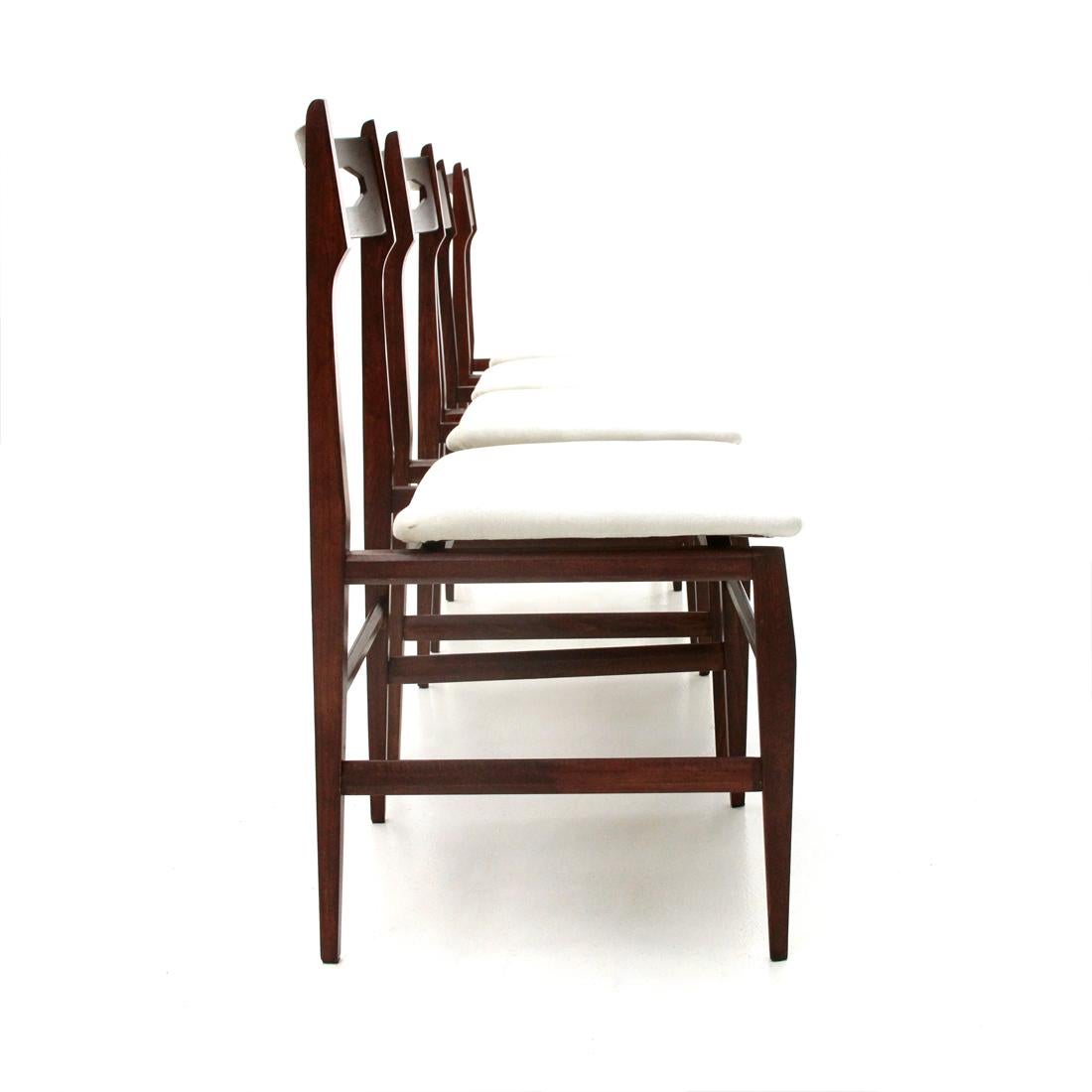 Mid-20th Century 4 Midcentury White Velvet and Wood Italian Dining Chairs, 1950s