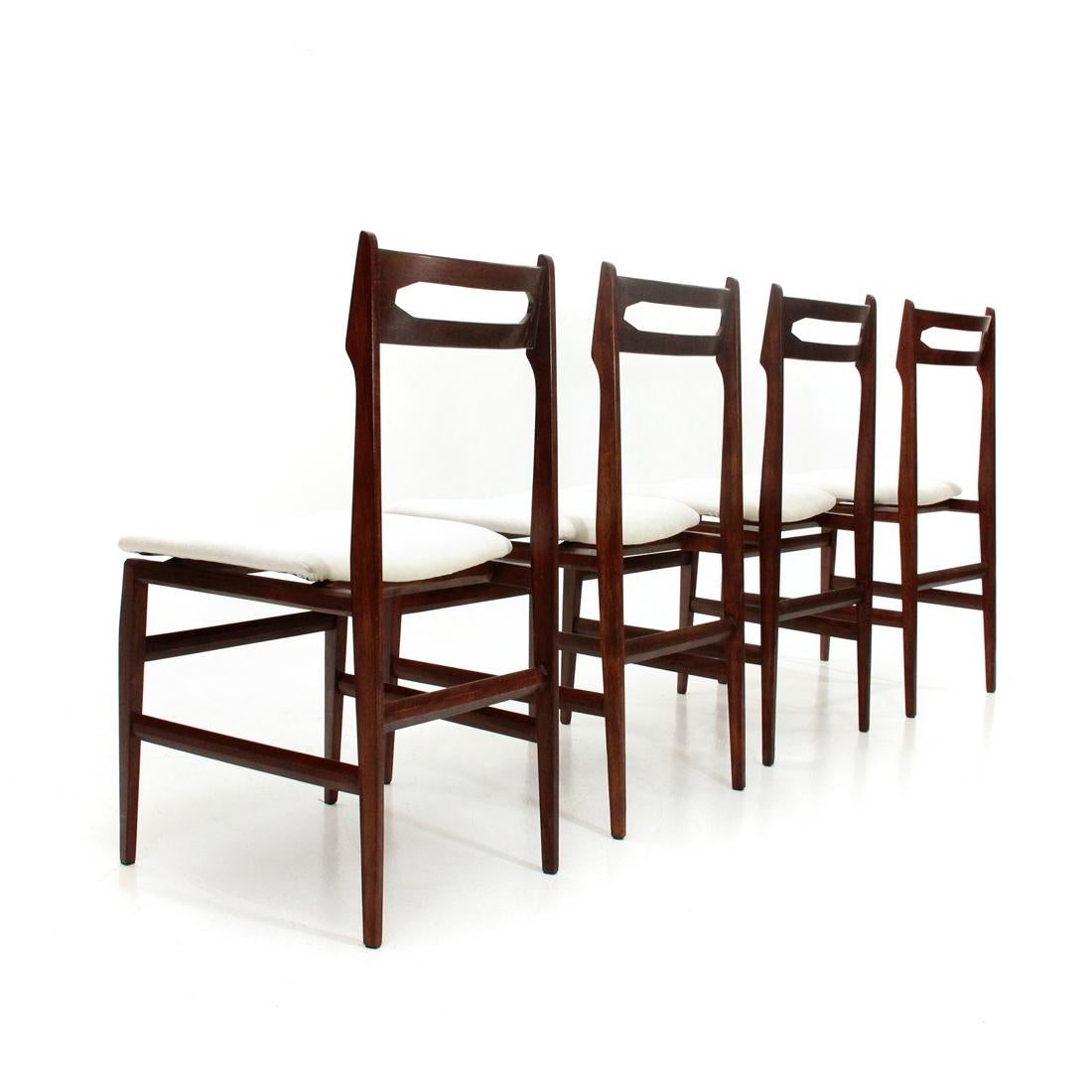 4 Midcentury White Velvet and Wood Italian Dining Chairs, 1950s 2