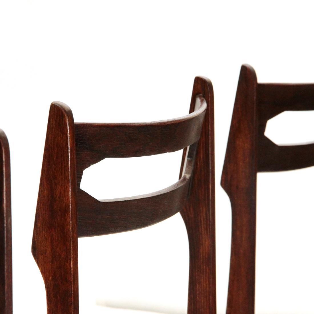 4 Midcentury White Velvet and Wood Italian Dining Chairs, 1950s 3