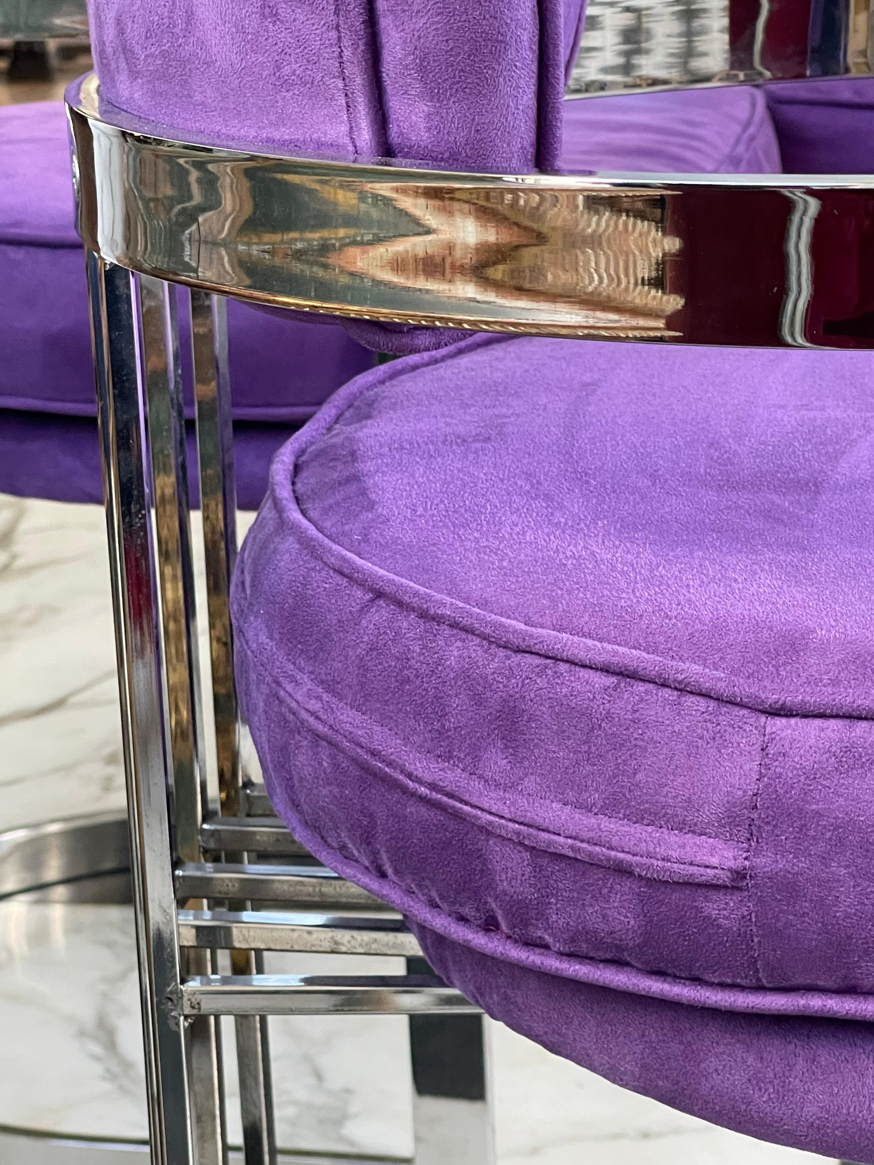 4 Milo Baughman Chrome Chairs in Purple Upholstery  For Sale 2