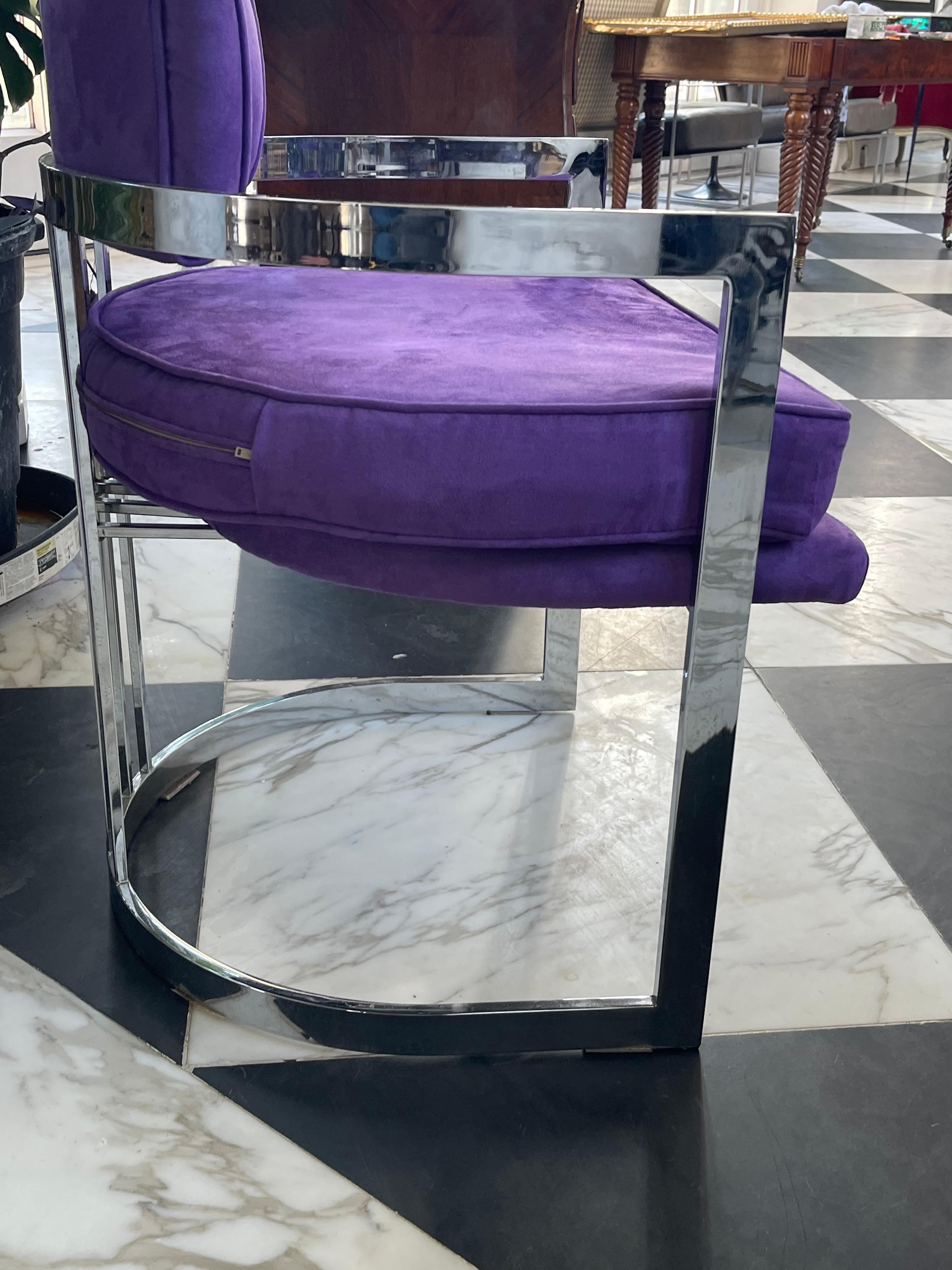 4 chaises Milo Baughman en chrome et tapisserie violette  en vente 5