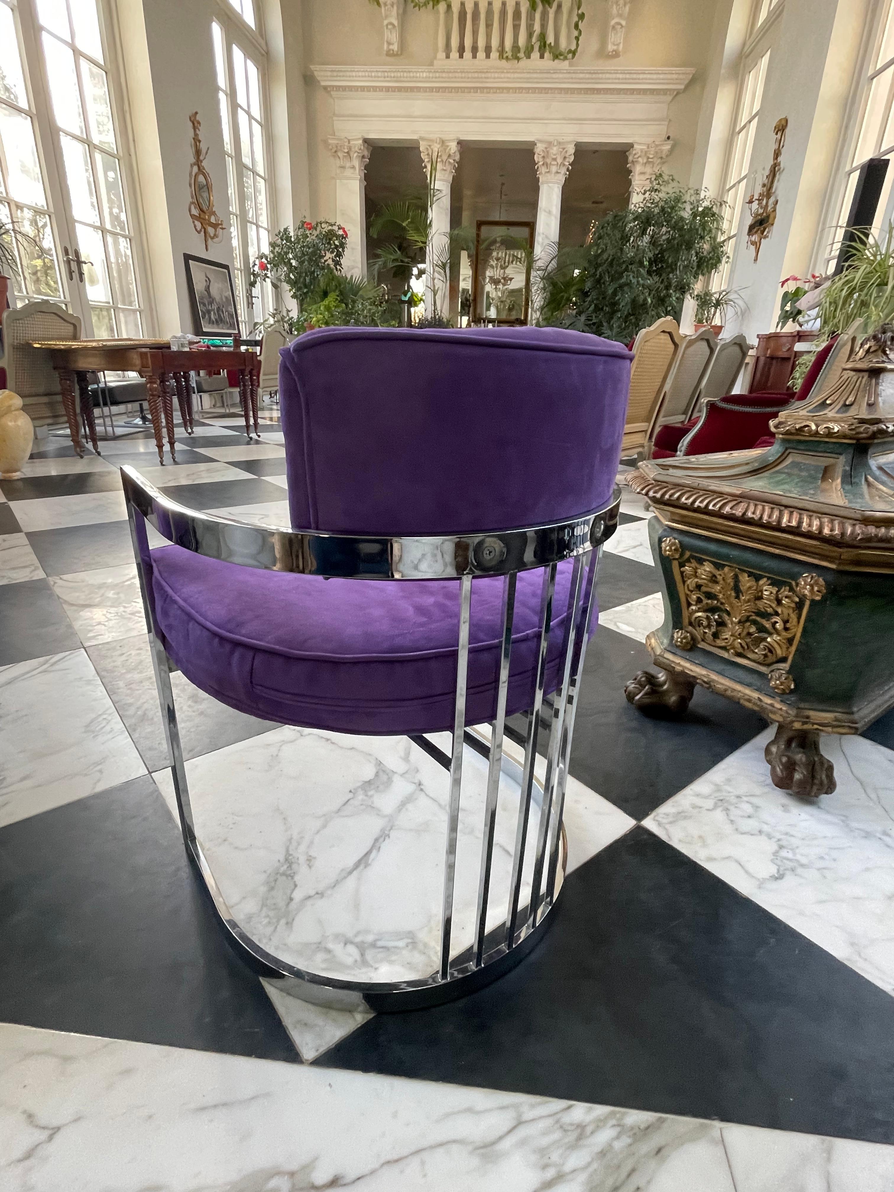 4 chaises Milo Baughman en chrome et tapisserie violette  en vente 6