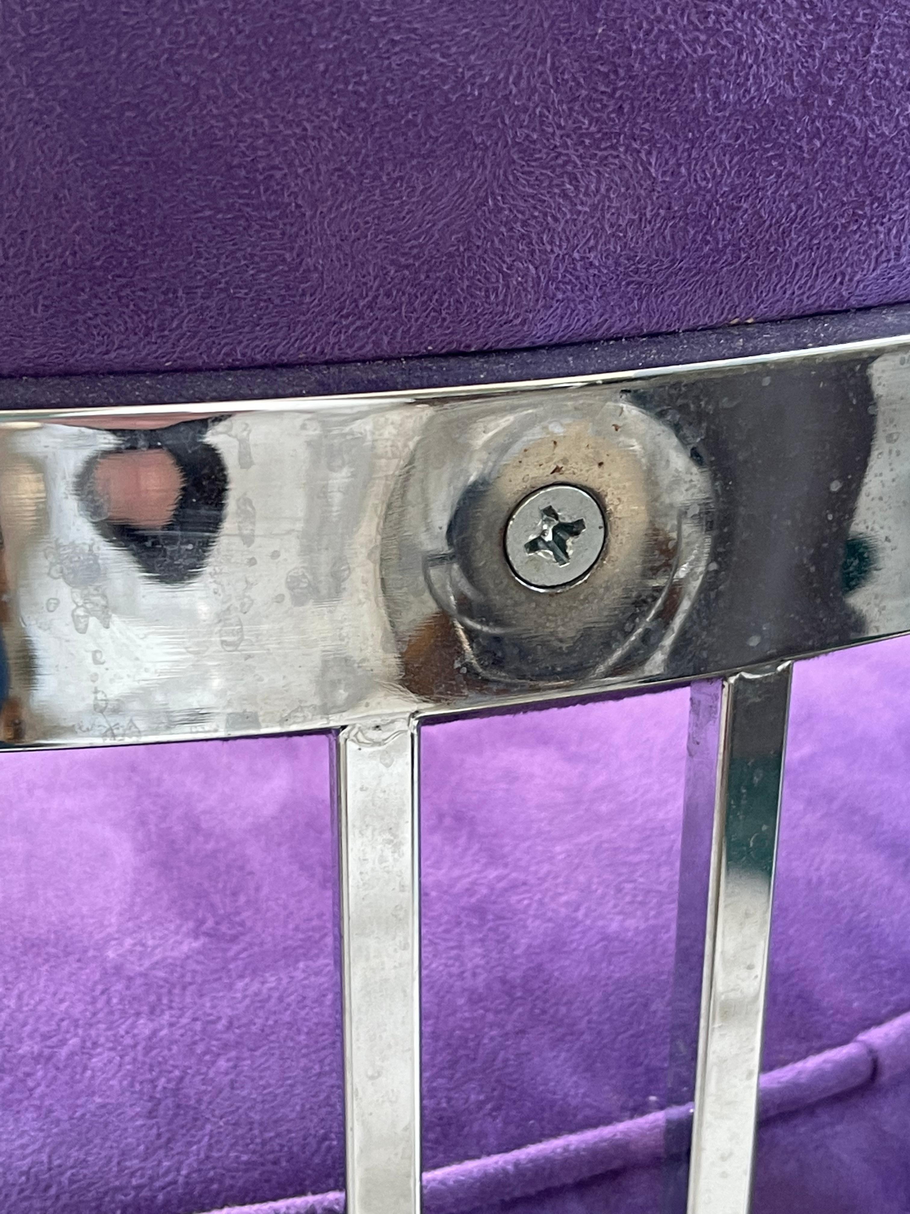 Steel 4 Milo Baughman Chrome Chairs in Purple Upholstery  For Sale