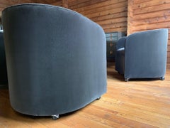 4 Milo Baughman Style Tub Chairs on Ball Casters Having Deep Brown/Gray Velvet