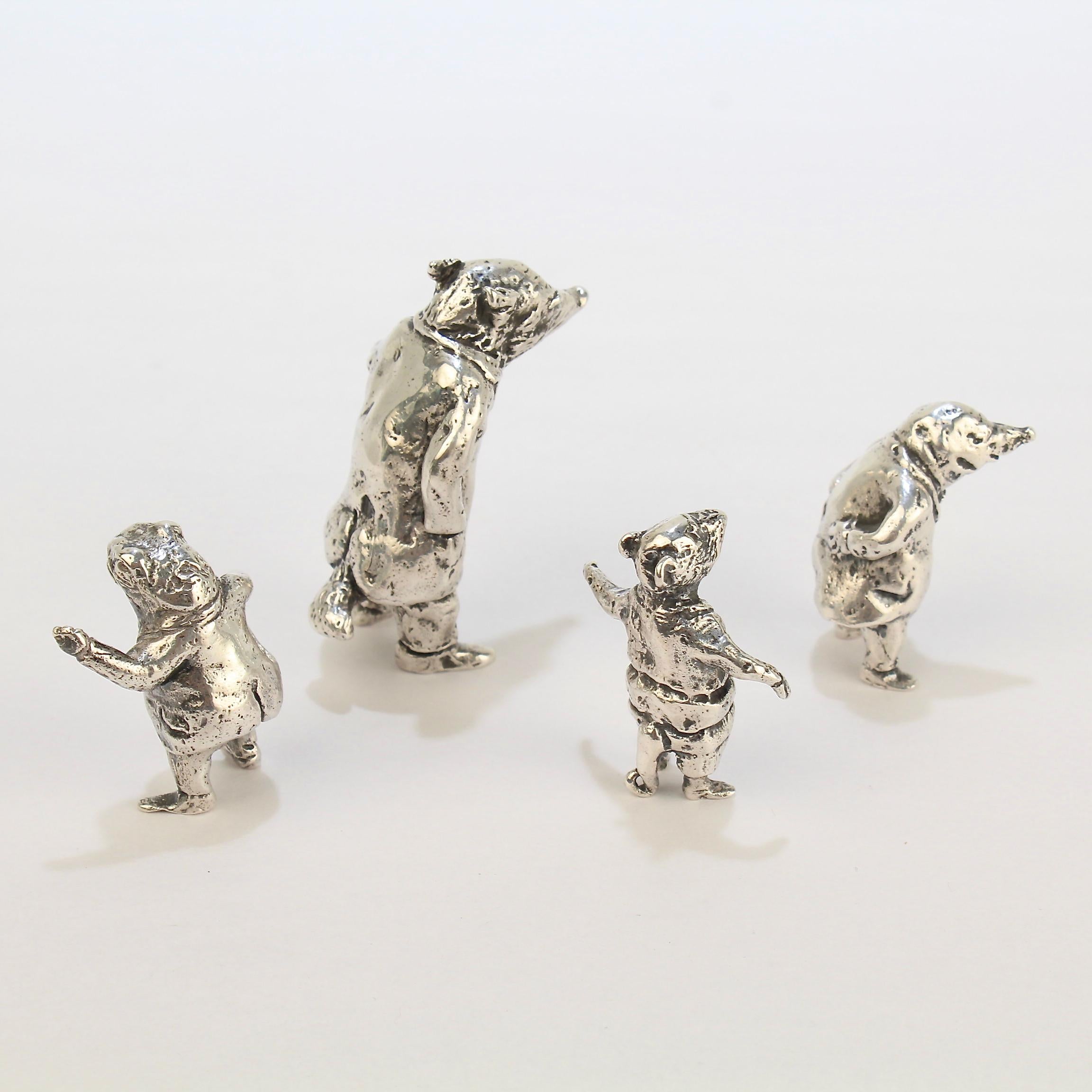Modern 4 Miniature Sterling Silver Wind in the Willows Figures by Sterling E Lanier