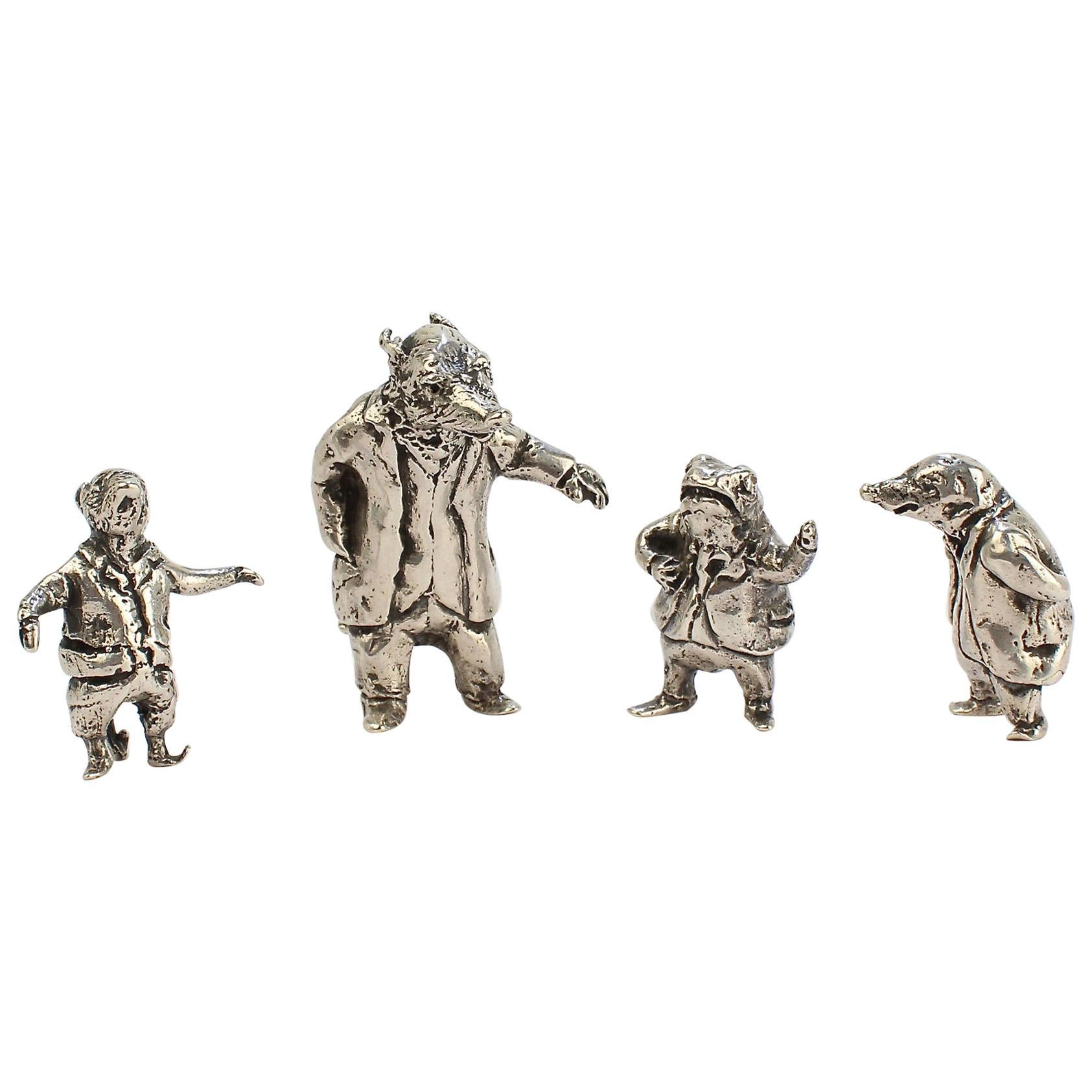 4 Miniature Sterling Silver Wind in the Willows Figures by Sterling E Lanier