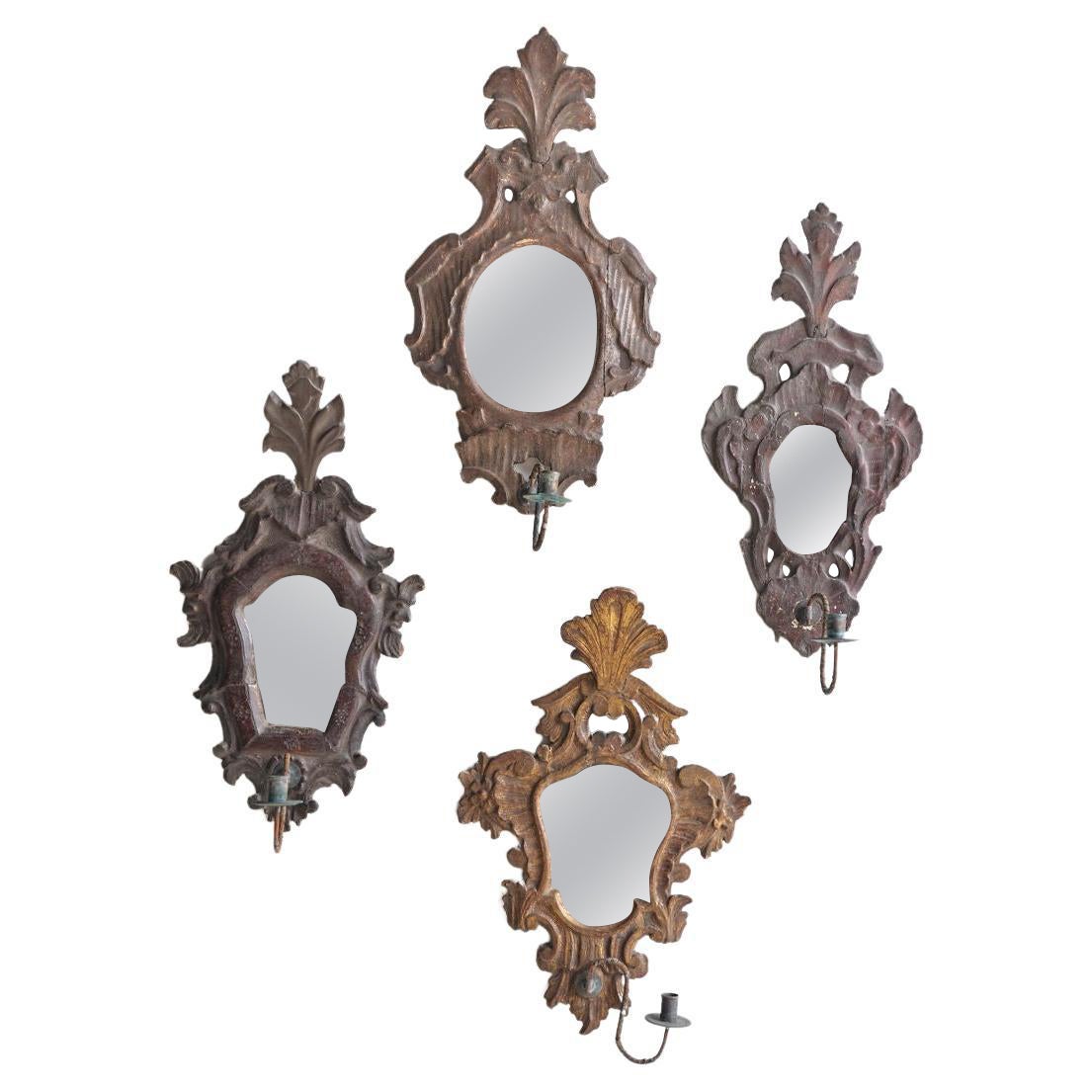 4 appliques murales en miroir en vente