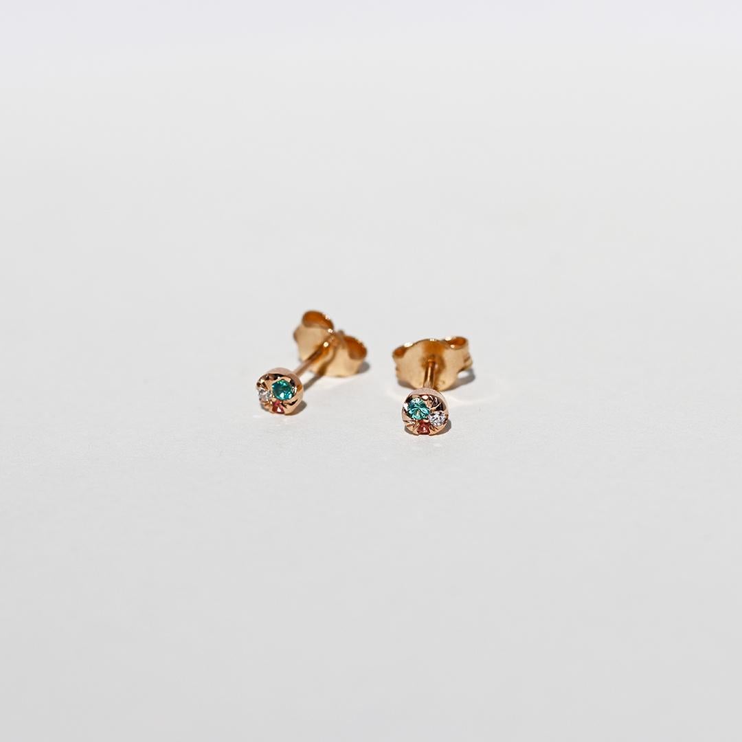 De las mujeres Pendientes de turmalina paraiba de 4 mm + diamante + espinela rosa Mini Stack Side Stud Earrings en venta