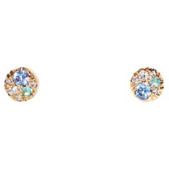 4 mm Sapphire Paraiba Tourmaline Diamond Mini Stack Side Stud Earrings