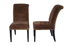 4 Modern Leopard Upholstered Nailhead Parsons Rolled Back Oak Side Dining Chairs