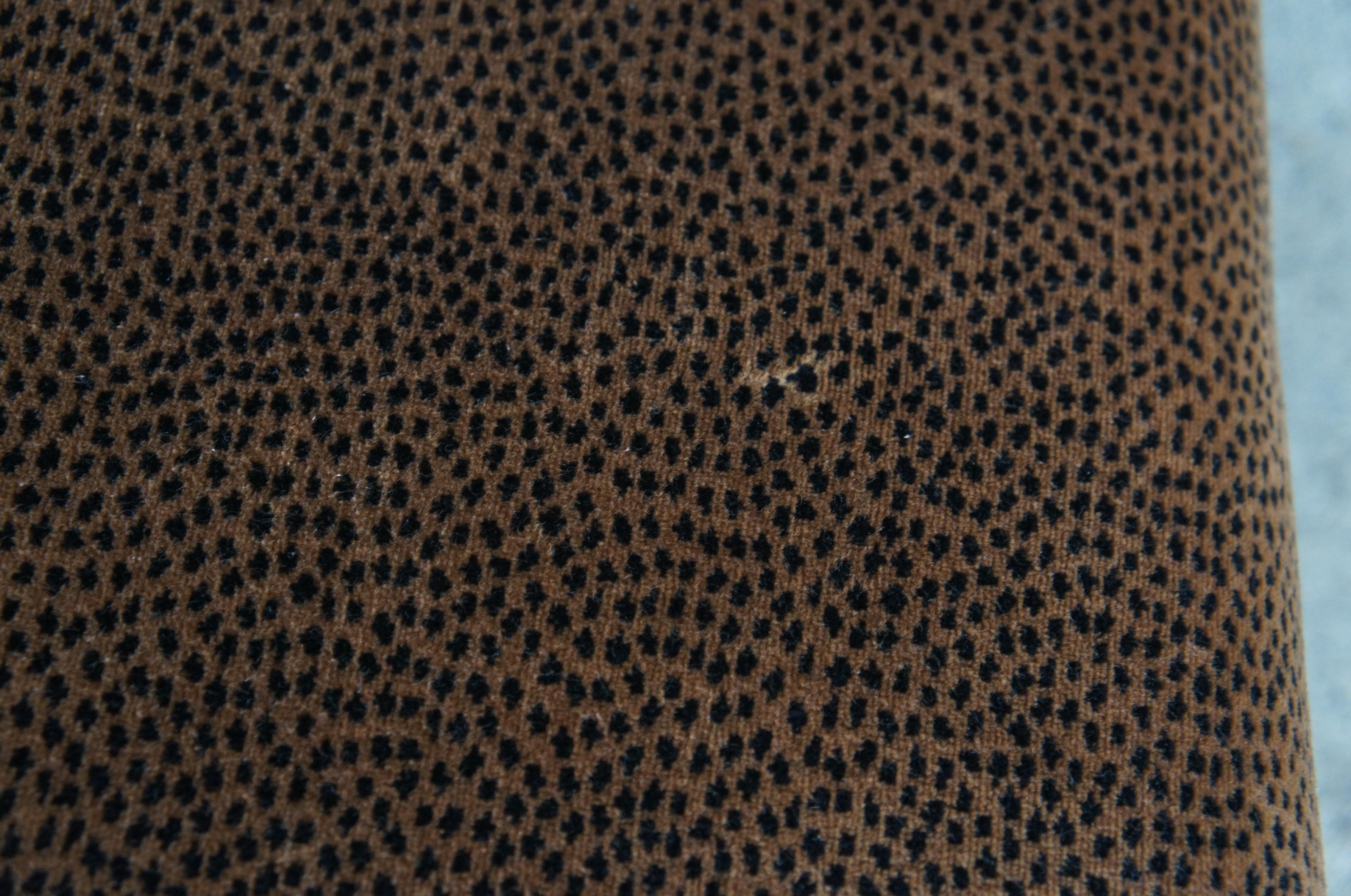 4 Modern Leopard Upholstered Nailhead Parsons Rolled Back Oak Side Dining Chairs For Sale 3