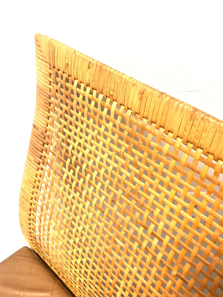 Pair Modern Tropical Woven Cane Chairs with Removable Leather Seats at 1stDibs