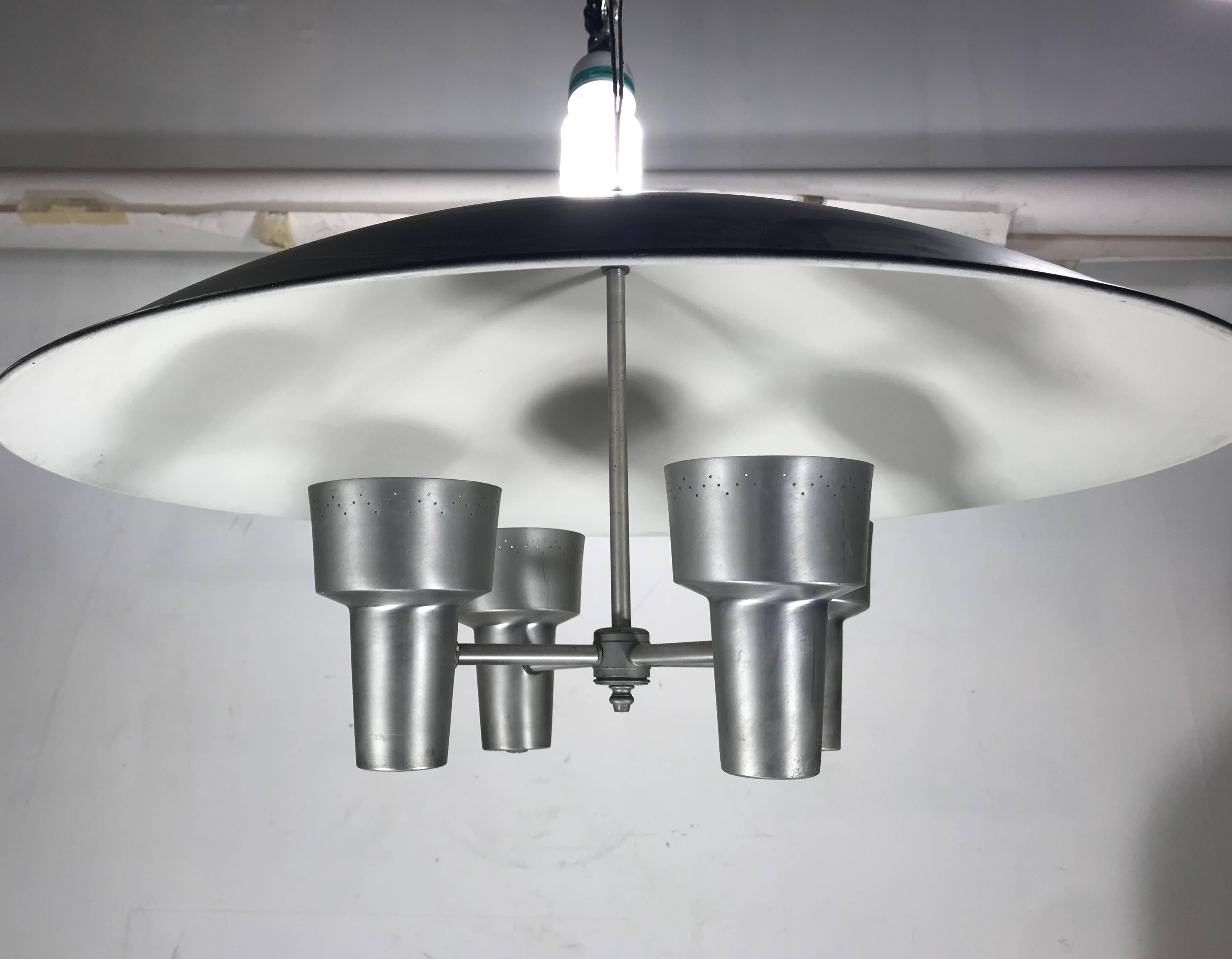 Mid-Century Modern Four Modernist  Aluminum Hanging Pendant Chandeliers by Lightcraft For Sale