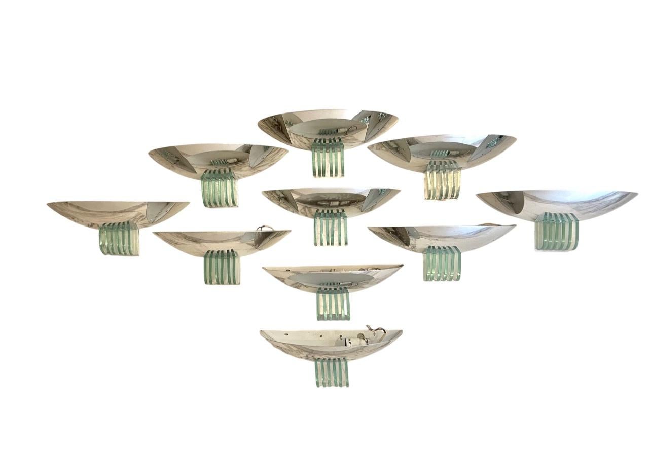 4 applique moderniste in stile art déco cromate e in vetro risalenti agli anni '80 in vendita 1