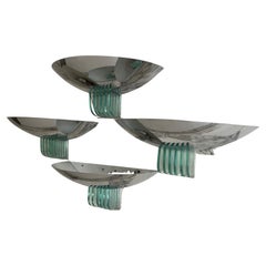4 modernist art deco style wall lights chrome and glass dating from the 80s
