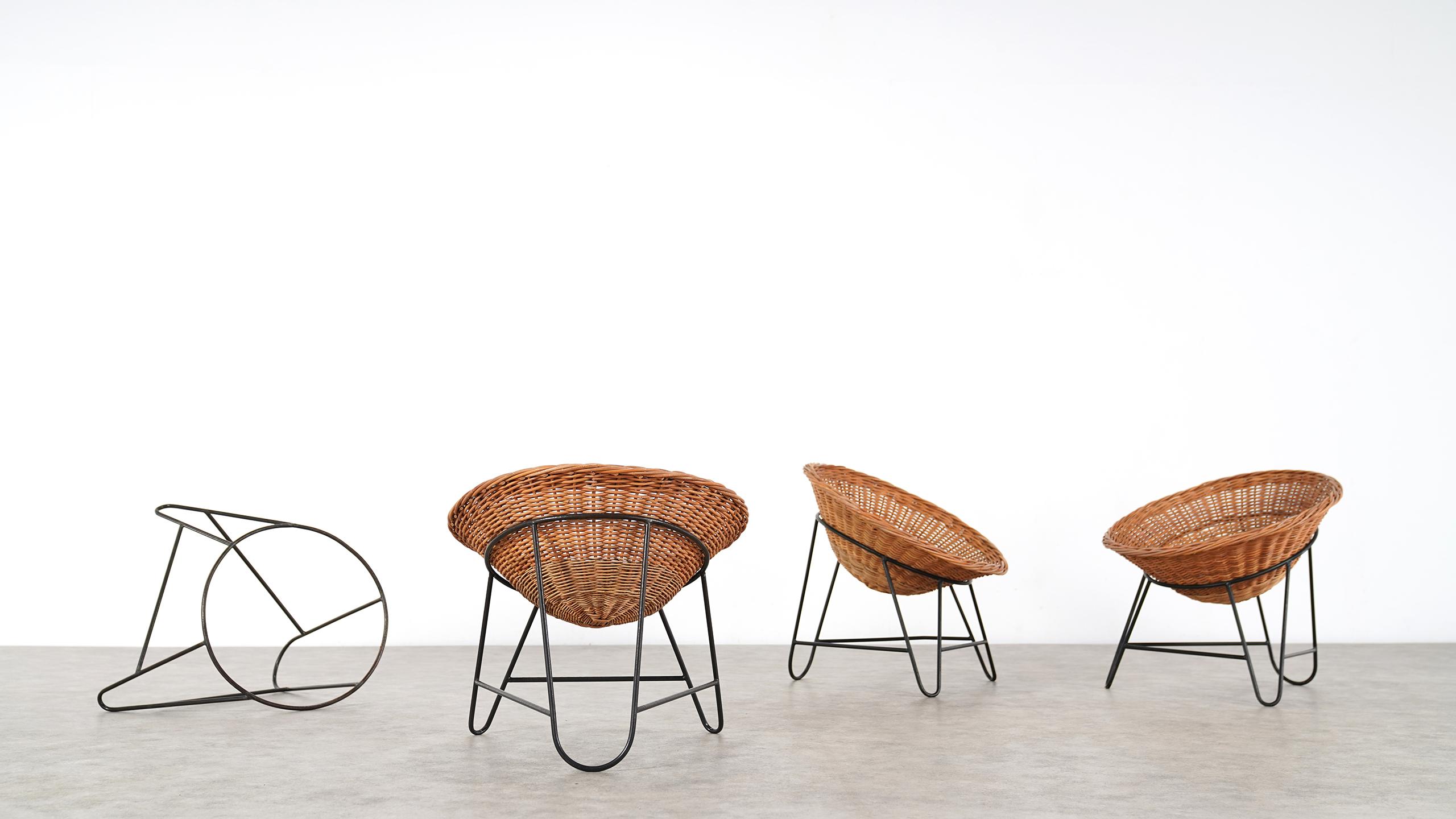 4 Modernist Wicker Chair in style of Mathieu Matégot circa 1950, France Tripod 3