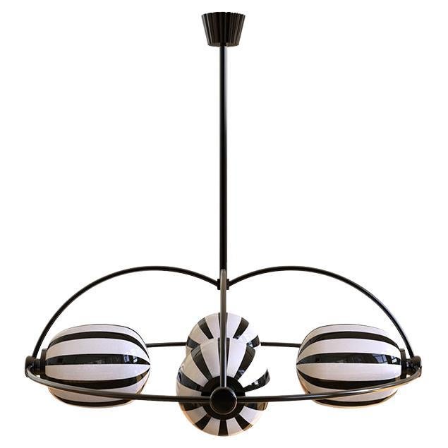 4 Module Bullseye Umbrella Chandelier with Hand-blown Glass & Powder Coated MS For Sale