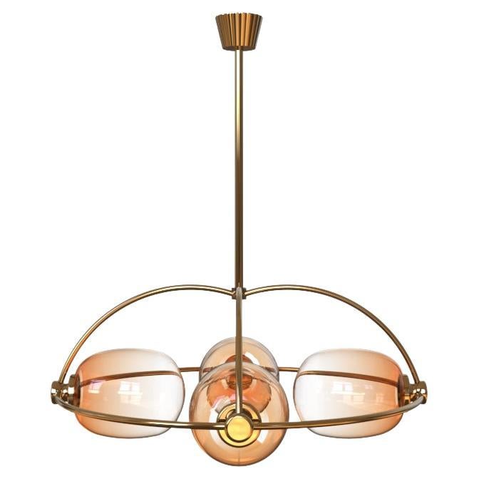 4 Module Umbrella Candy Chandelier with Hand-blown Glass and Brass