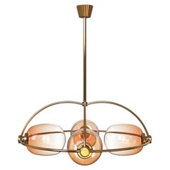 4 Module Umbrella Candy Chandelier with Hand-blown Glass and Brass
