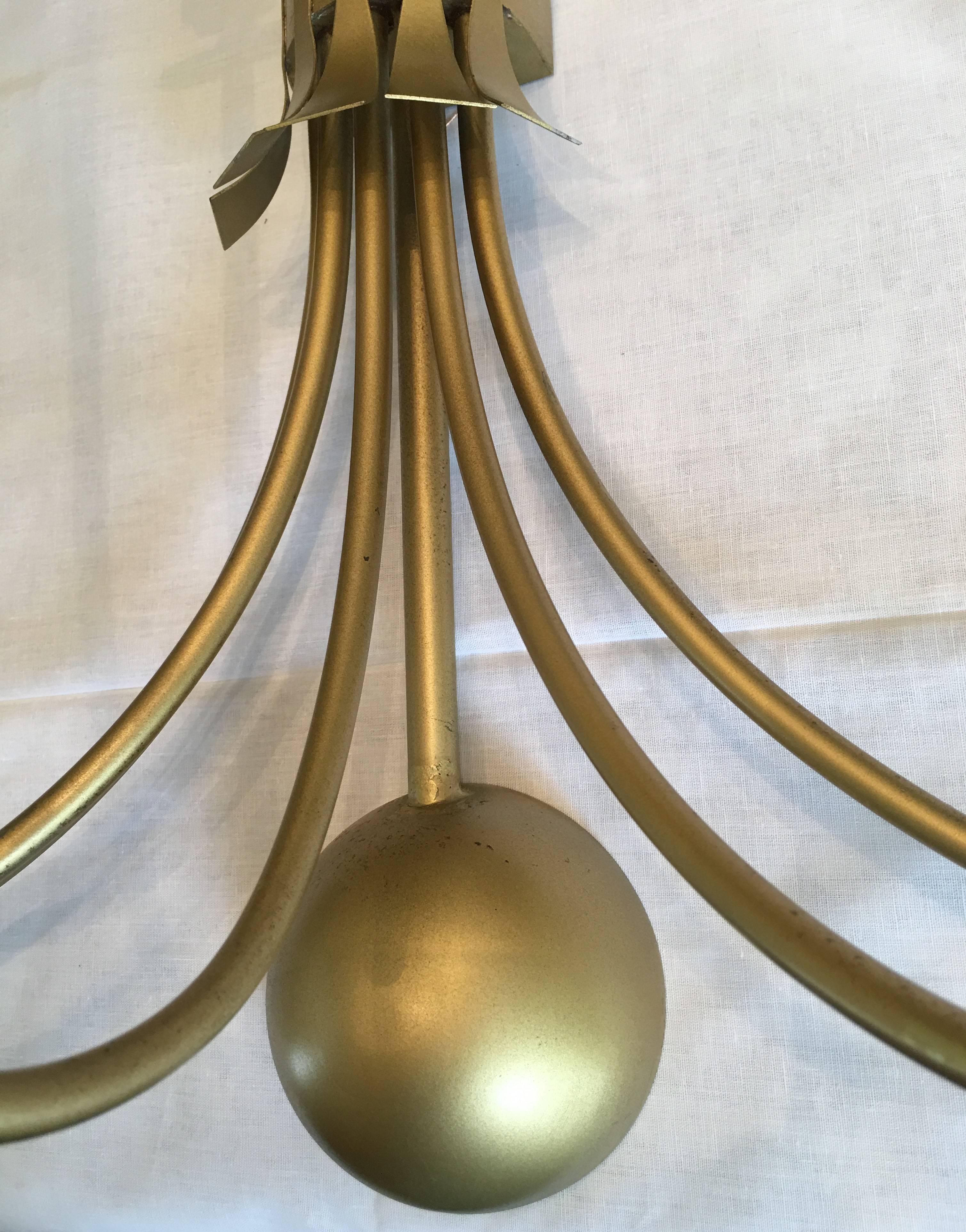 Four Monumental French Theater Sconces, Five Gilt Metal Curved Arms - 1950s For Sale 8
