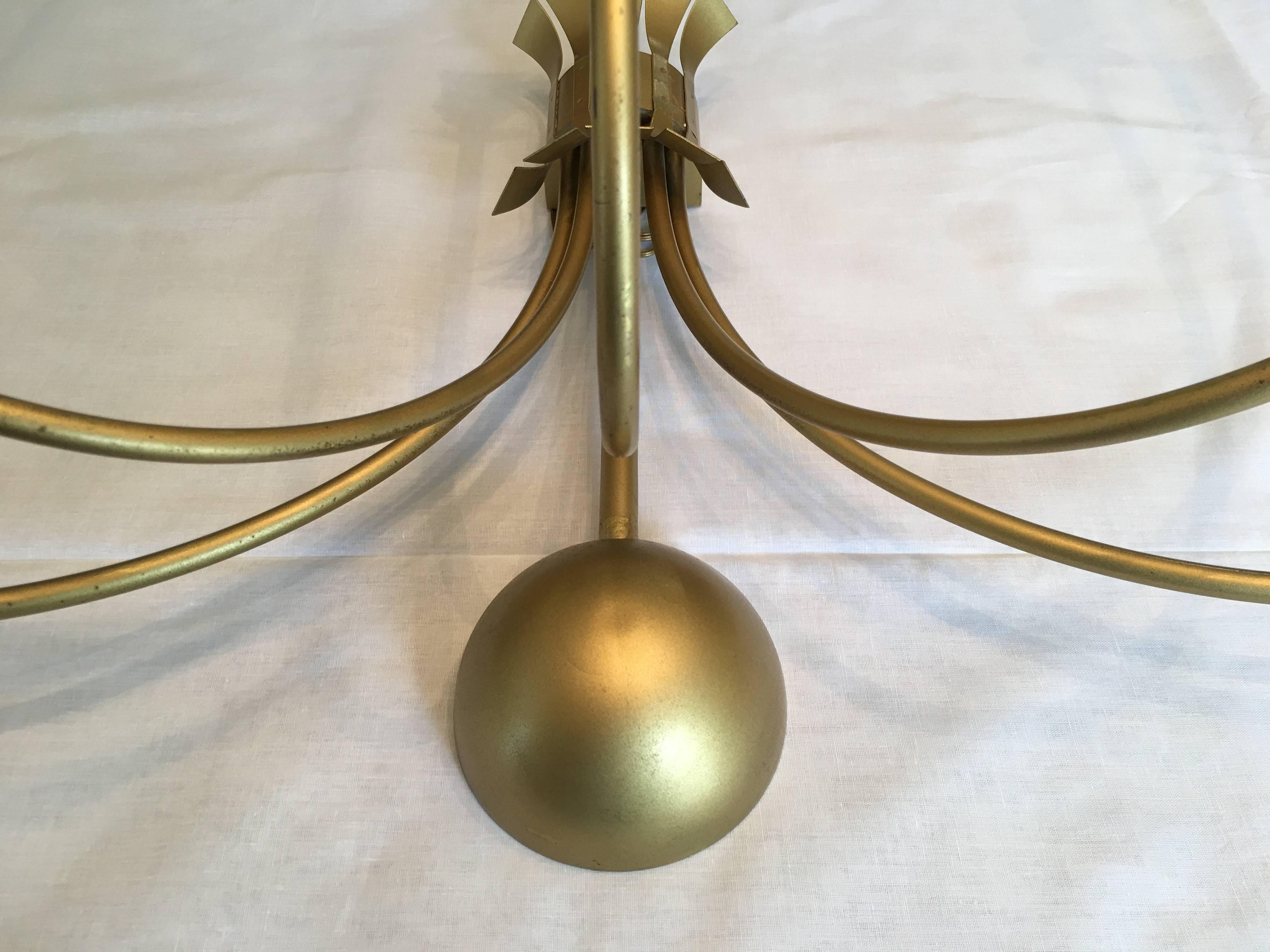 Four Monumental French Theater Sconces, Five Gilt Metal Curved Arms - 1950s For Sale 9