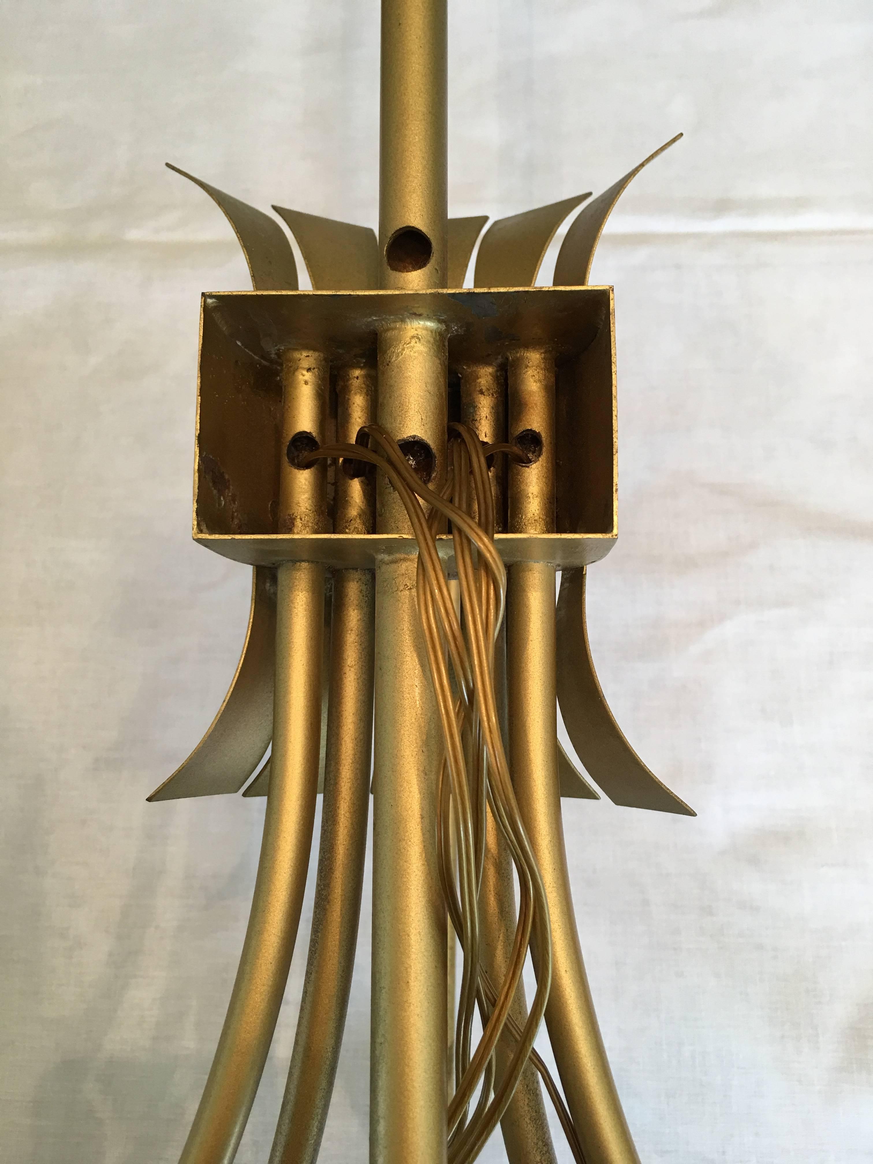 Four Monumental French Theater Sconces, Five Gilt Metal Curved Arms - 1950s For Sale 13