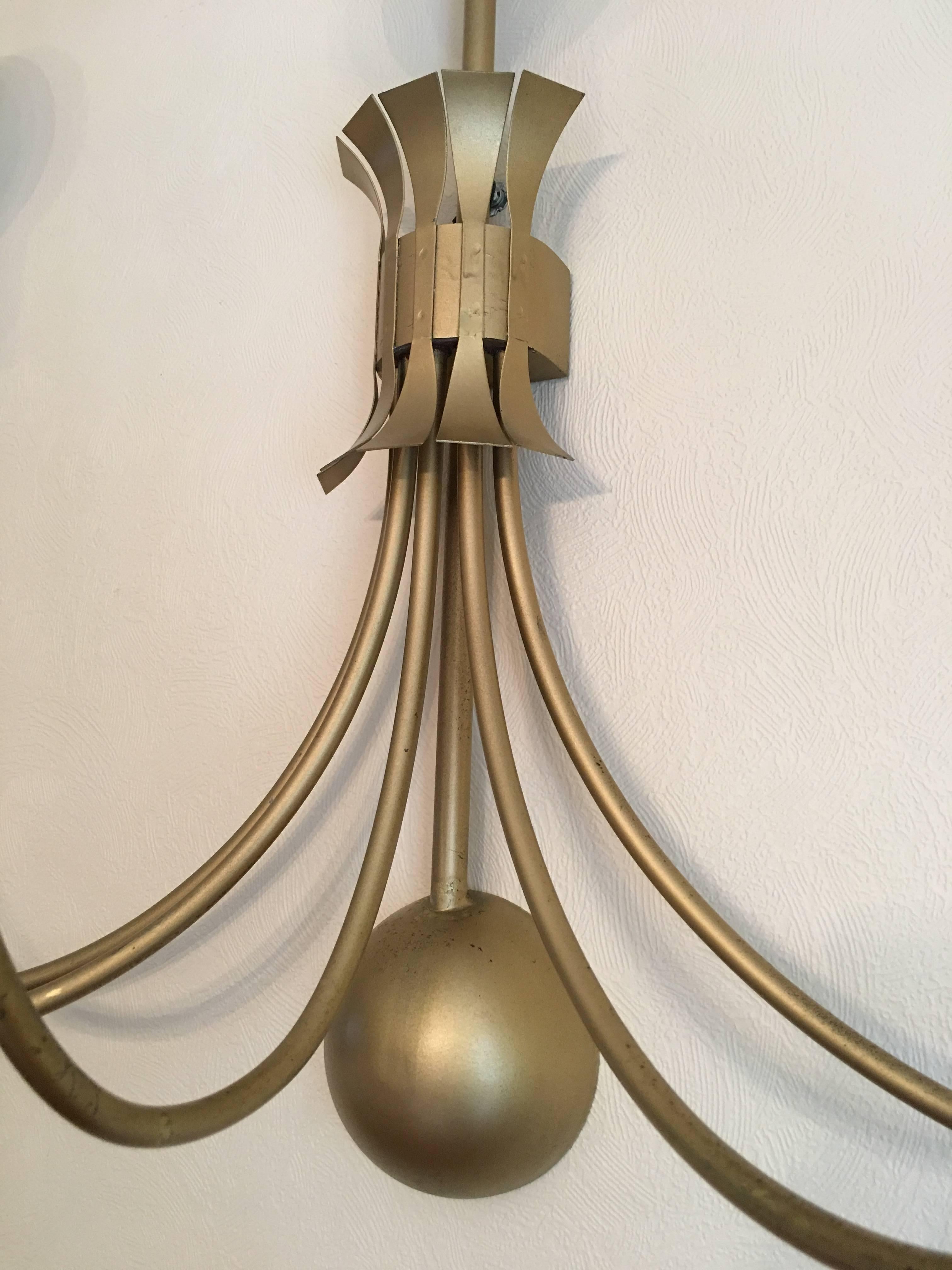 Four Monumental French Theater Sconces, Five Gilt Metal Curved Arms - 1950s For Sale 2