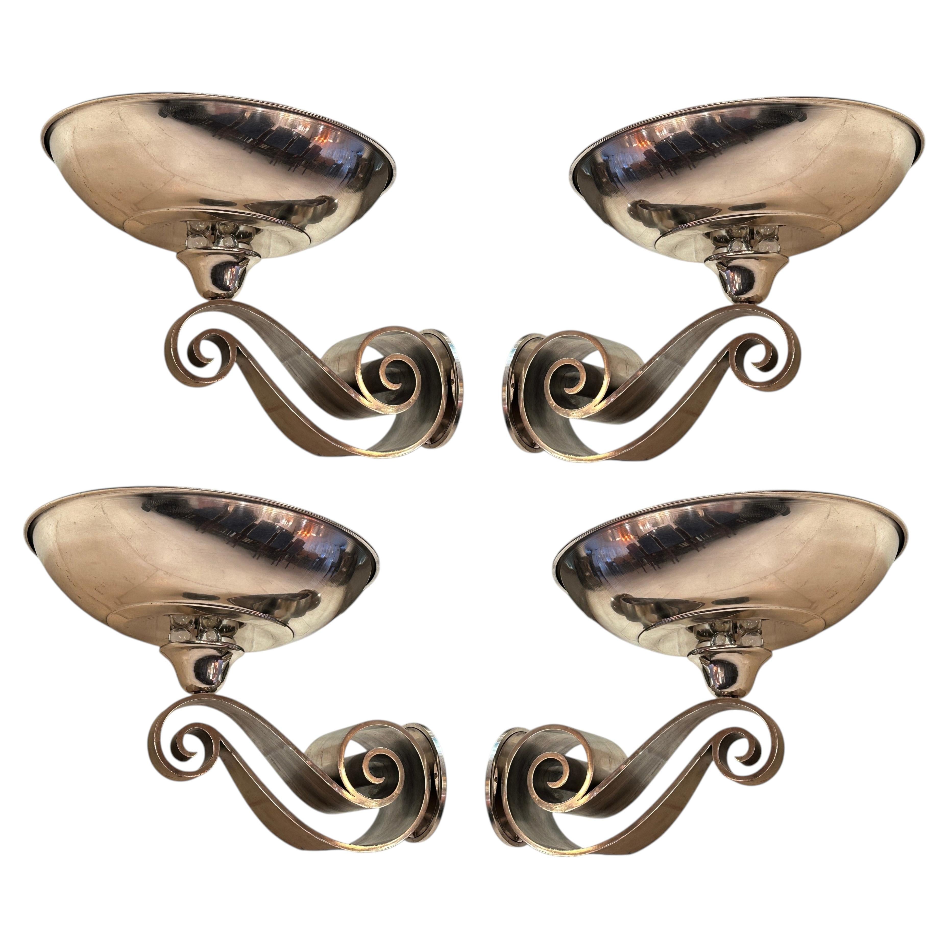 4 Monumental wall sconces in Chrome and Crystal, Year: 1930, France