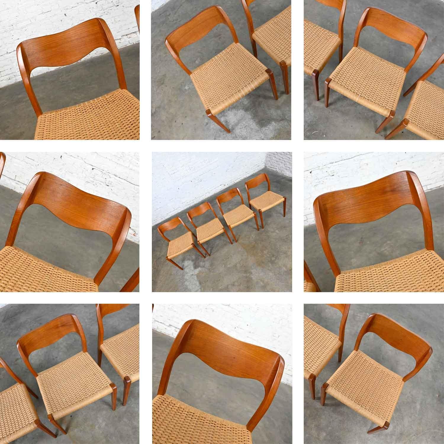4 Chaises de salle à manger scandinaves modernes Neils O Moller en teck, modèle 71 de J.L. Mollers en vente 4