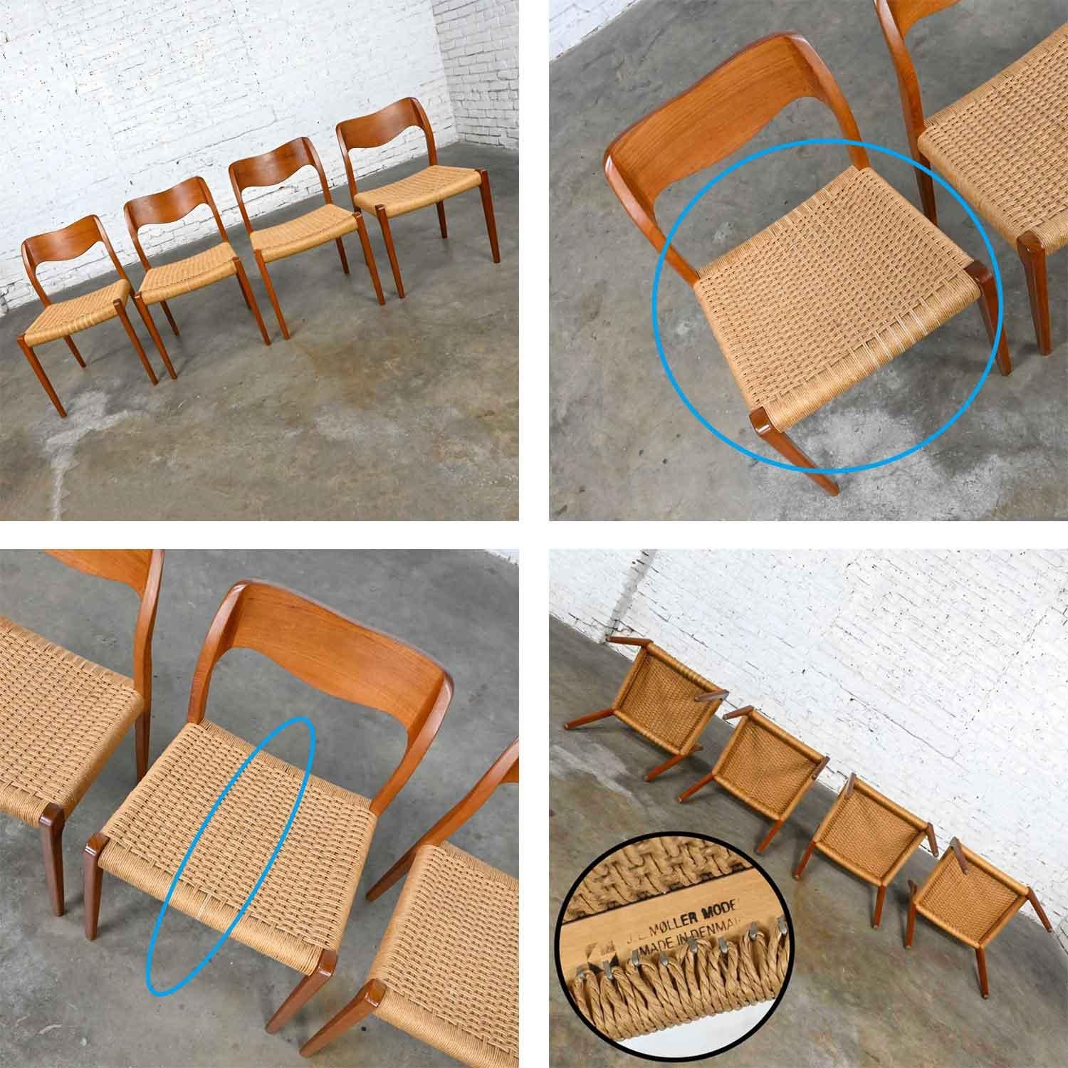 4 Chaises de salle à manger scandinaves modernes Neils O Moller en teck, modèle 71 de J.L. Mollers en vente 6