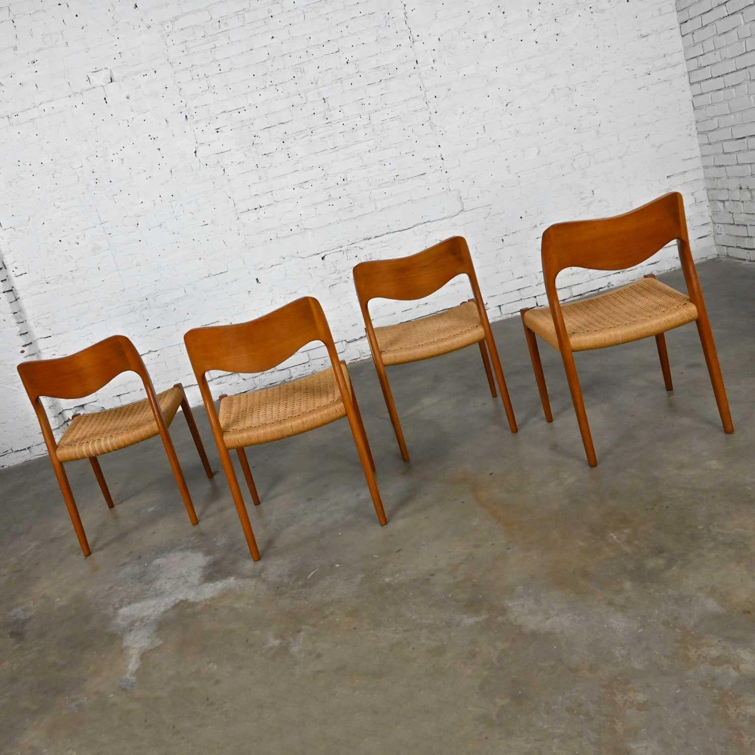 Papercord 4 Neils O Moller Scandinavian Modern Model 71 Teak Dining Chairs by J.L. Mollers For Sale