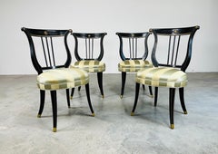 4 Neoclassical Lyre Back Black & Gold Satin Occasional Side Chairs 1920s