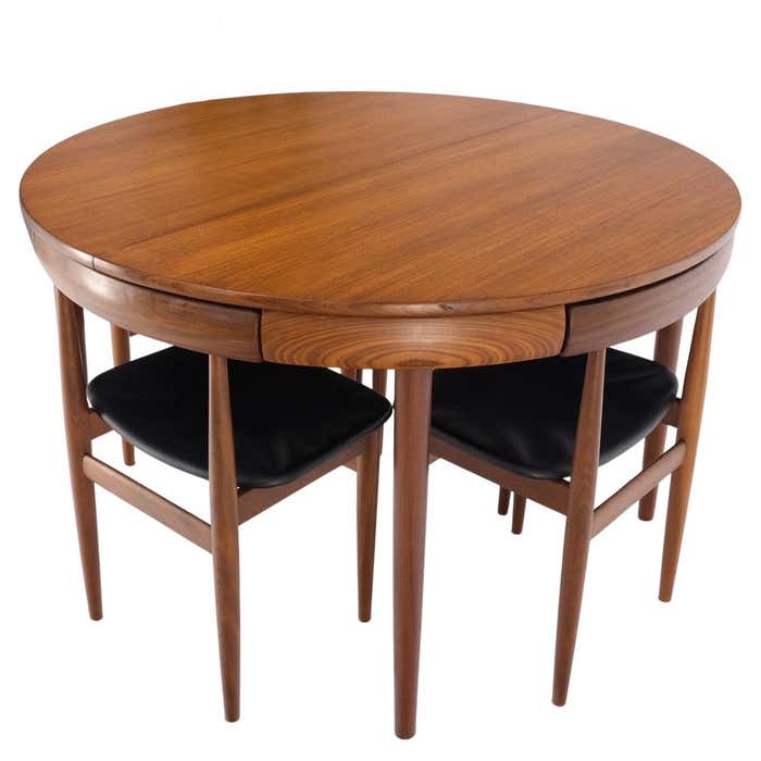 4 Nesting Chairs Hans Olsen Frem Røjle Round Danish Teak Dining Table ...