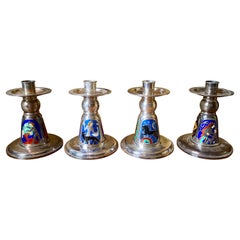 4 Candelieri norvegesi modernisti in argento smaltato N.M. Thune vichingo norreno