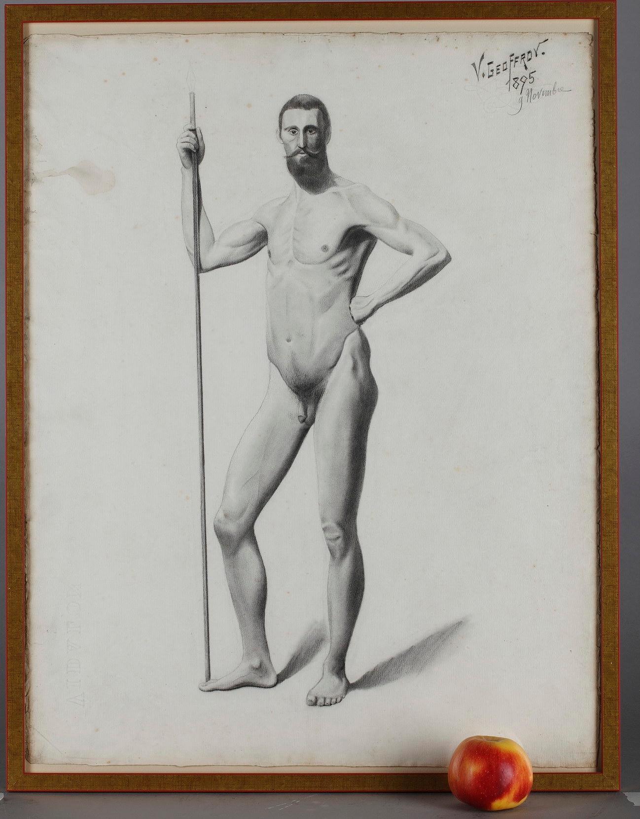 4 Nude Drawings After a Live Model by V. Geoffroy, Circa 1895 For Sale 9