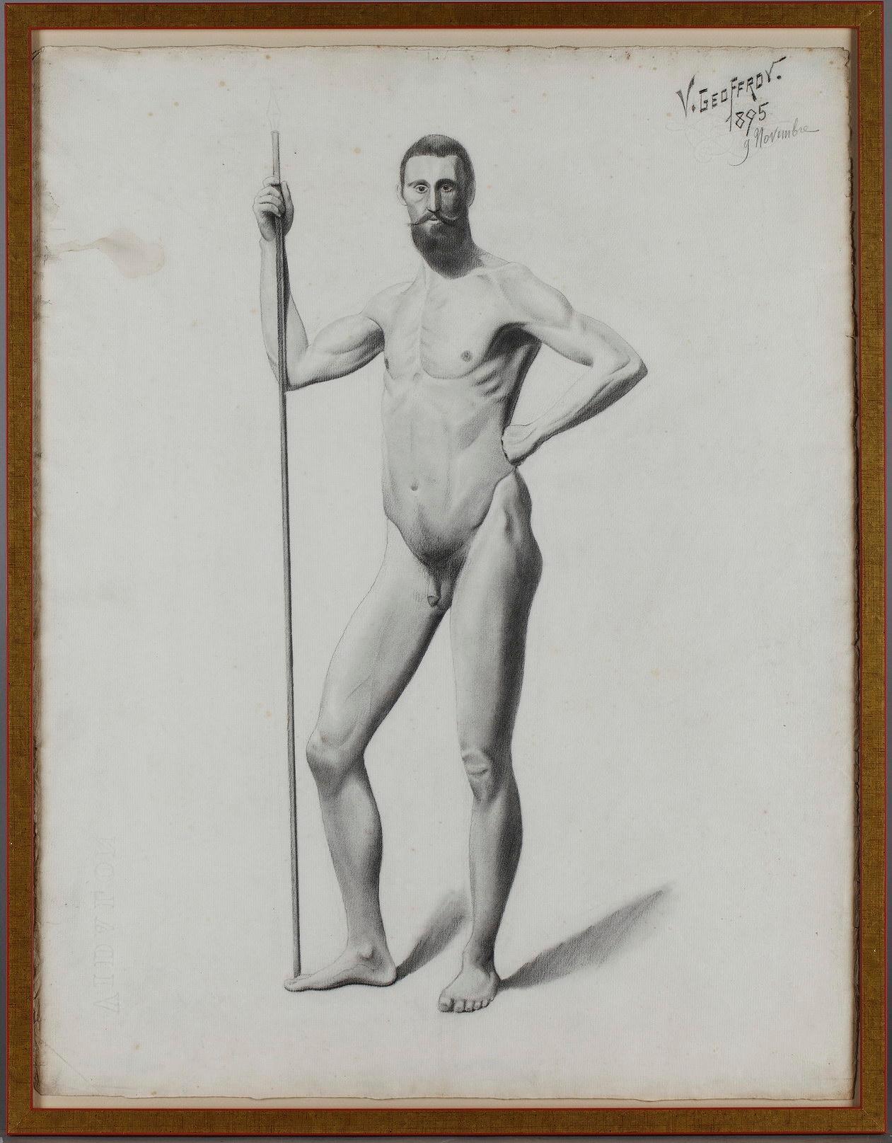 French 4 Nude Drawings After a Live Model by V. Geoffroy, Circa 1895 For Sale