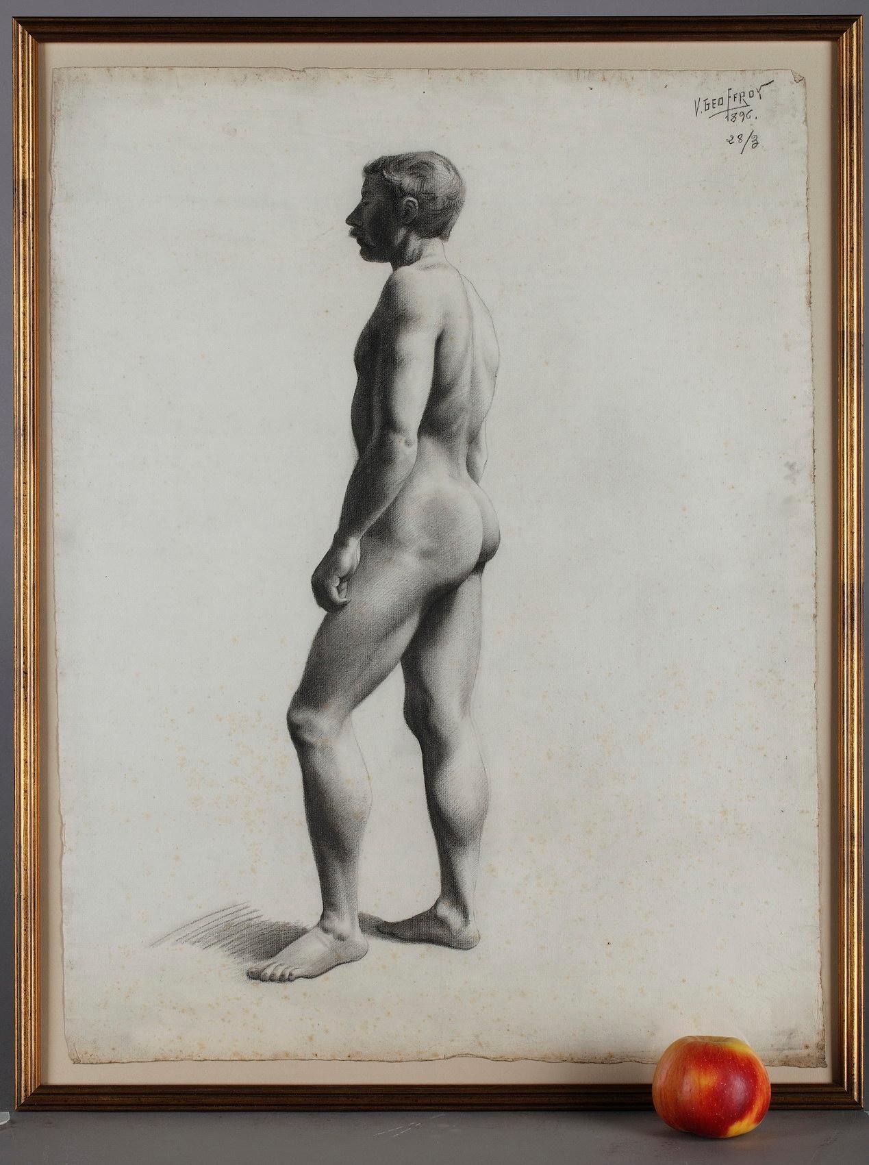 4 Nude Drawings After a Live Model by V. Geoffroy, Circa 1895 In Good Condition For Sale In Paris, FR