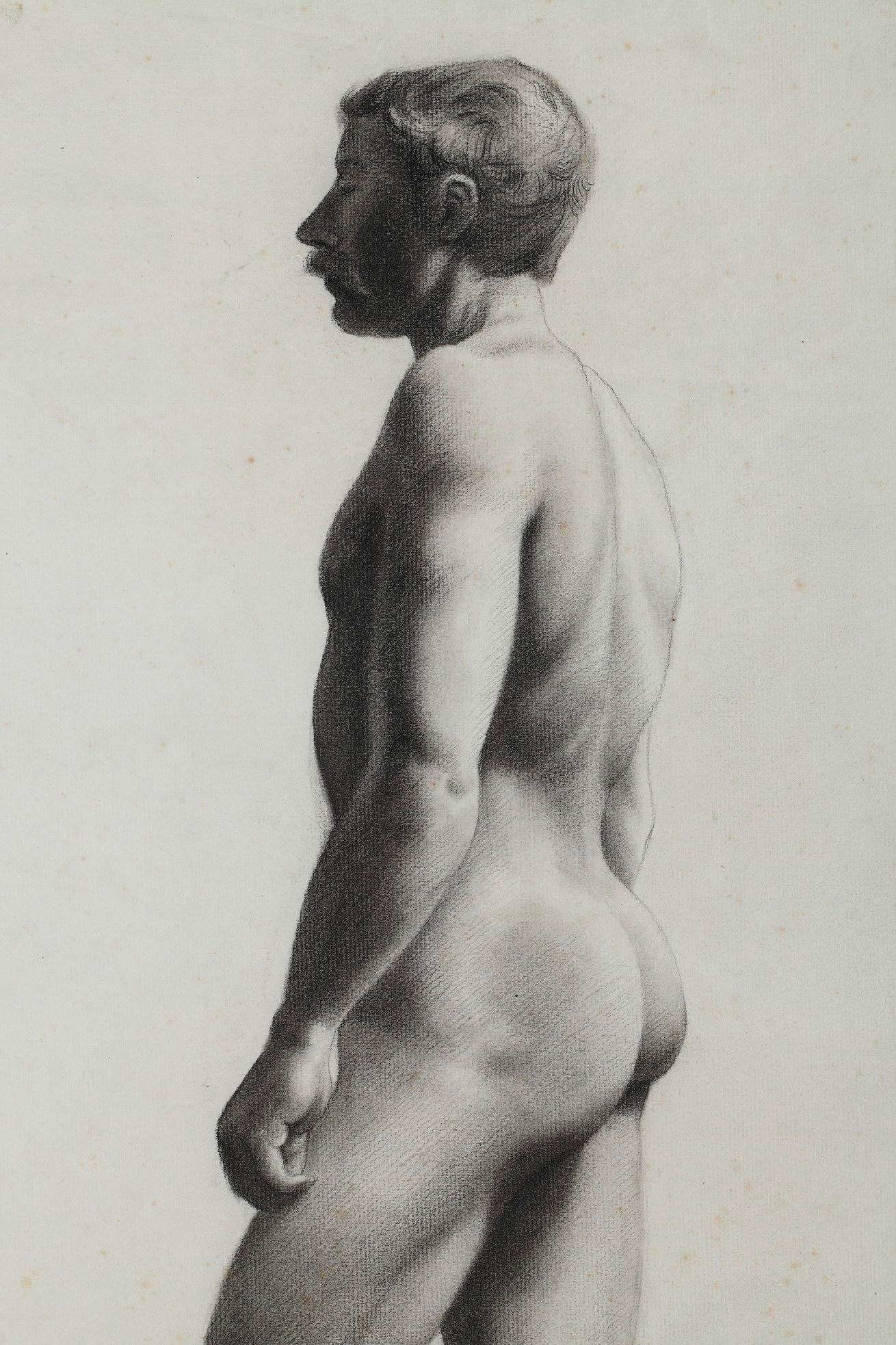 19th Century 4 Nude Drawings After a Live Model by V. Geoffroy, Circa 1895 For Sale