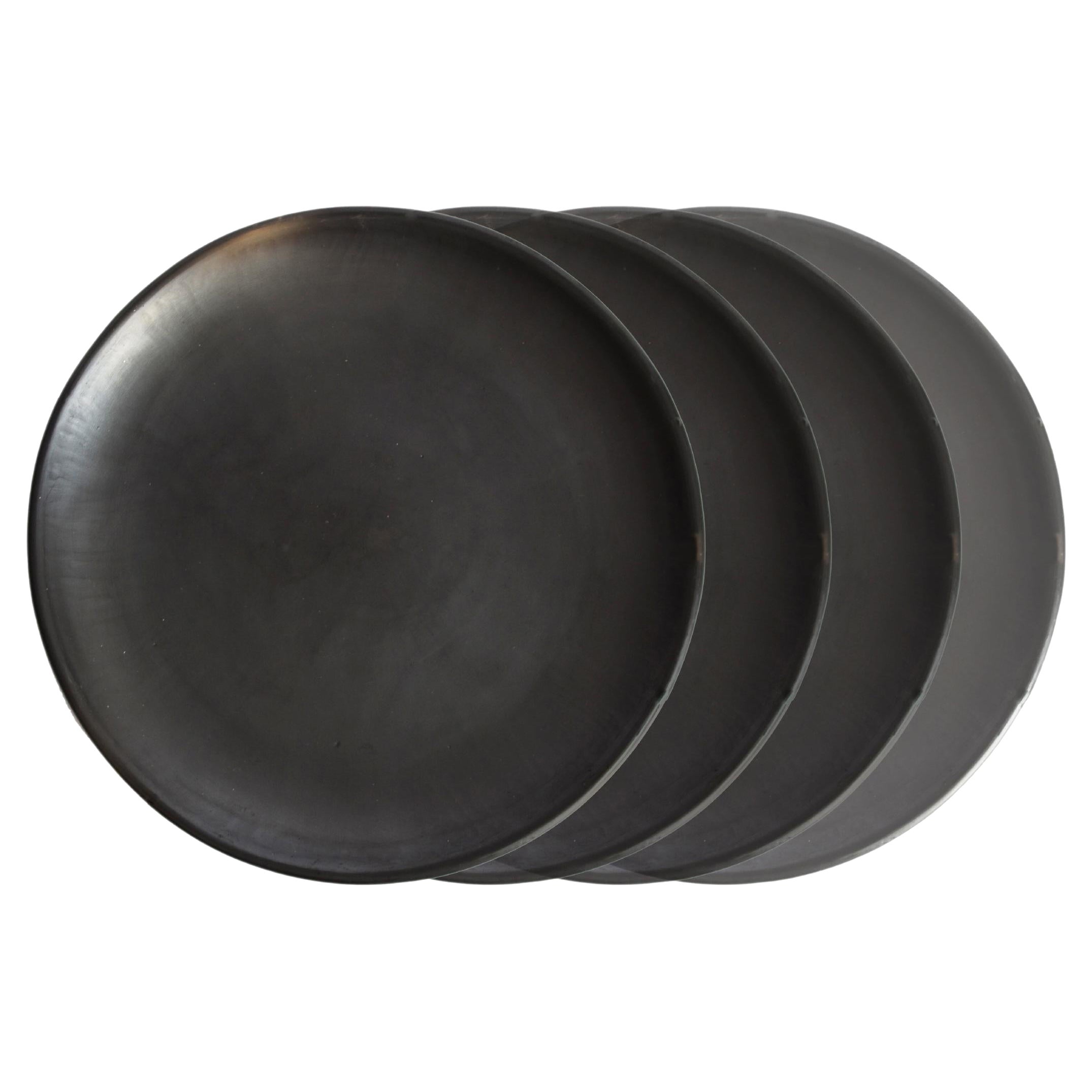4 Oaxakanische 25cm Essteller aus schwarzer Ton, handgefertigtes Tafelgeschirr Barro Oaxaca