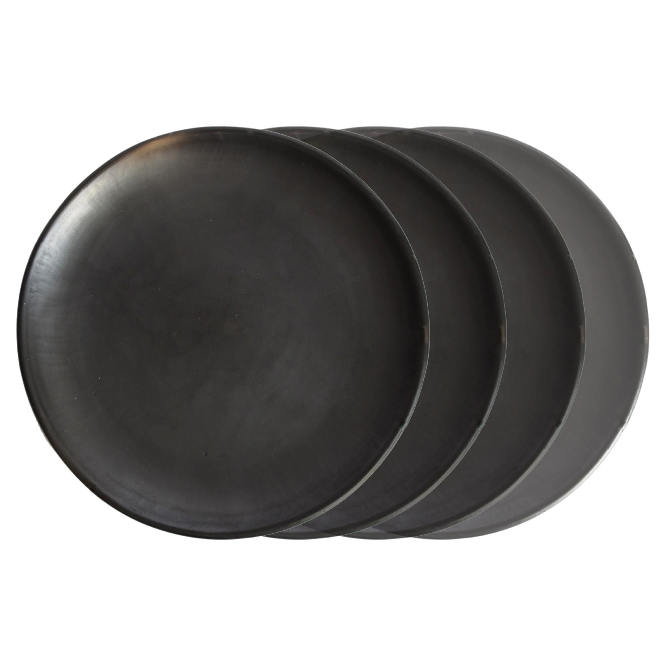4 assiettes latérales 15 cm en argile noire d'Oaxacan, faites à la main, bruni Barro Oaxaca
