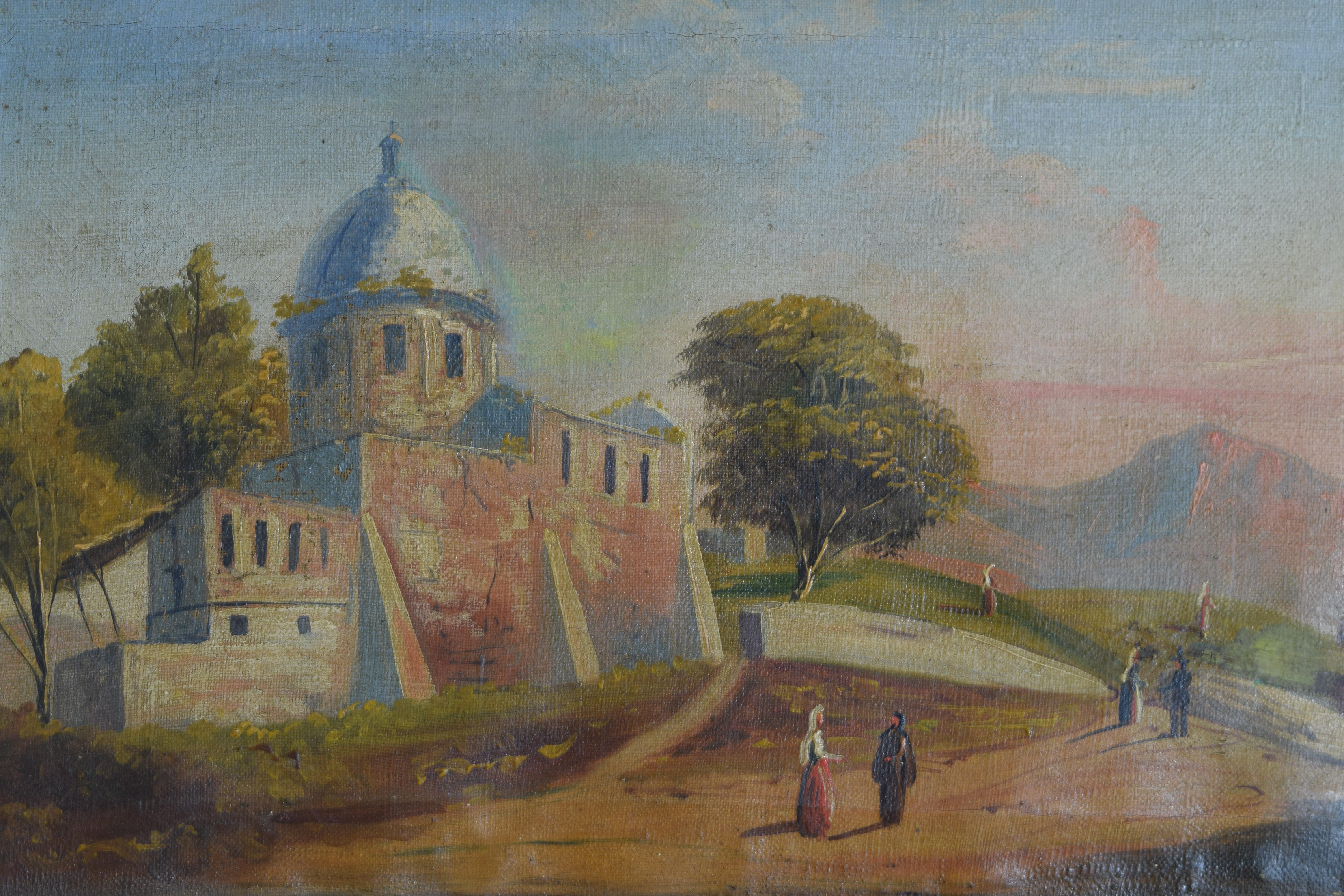 Italian 4 Oils on Canvas, Views of Naples with Vesuvius & the Blue Grotto, 18th/19th Cen
