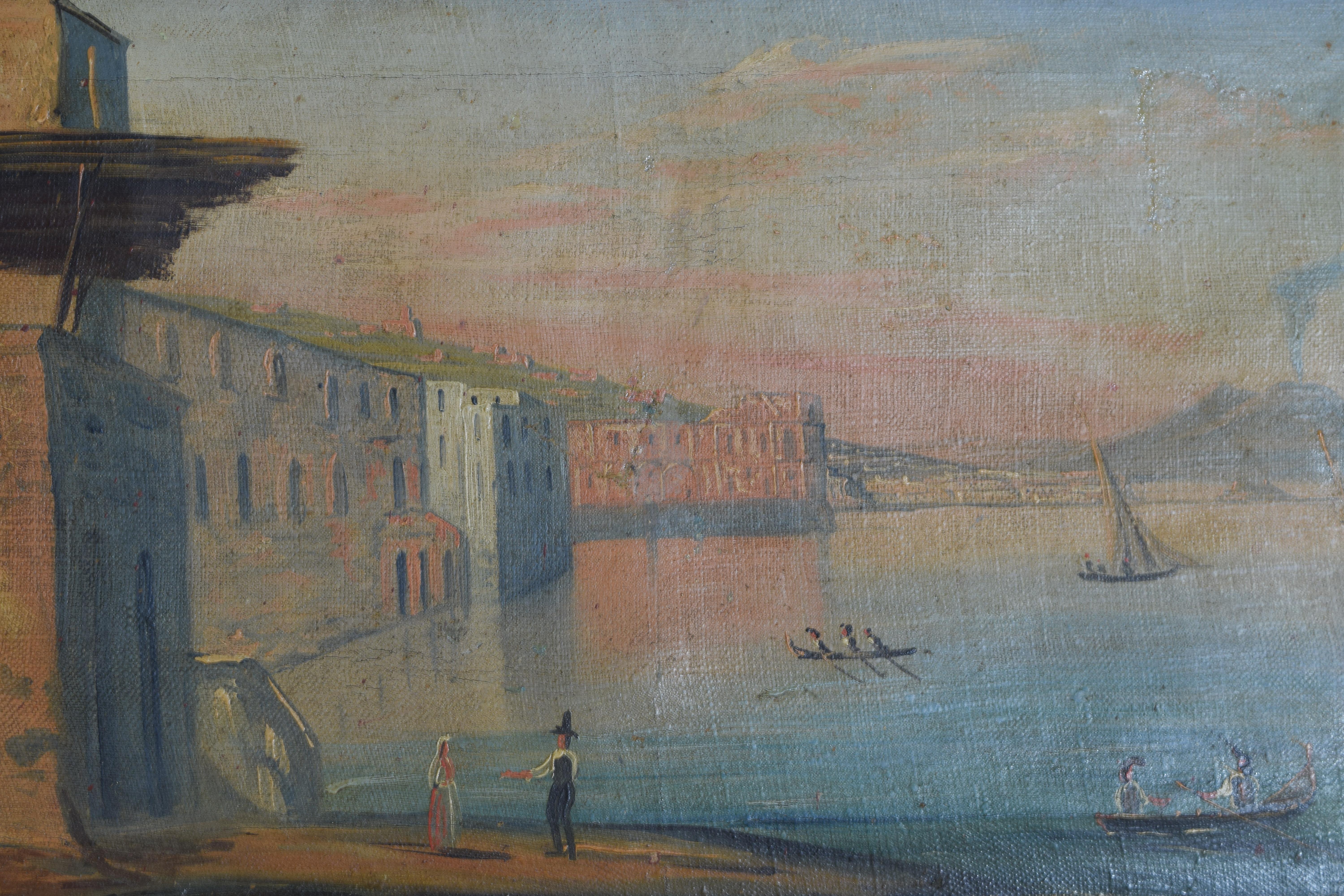 4 Oils on Canvas, Views of Naples with Vesuvius & the Blue Grotto, 18th/19th Cen In Good Condition In Atlanta, GA