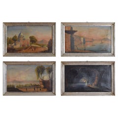 4 Ölgemälde auf Leinwand, Ansichten von Neapel mit Vesuv und dem blauen Grotto, 18./19. Jahrhundert