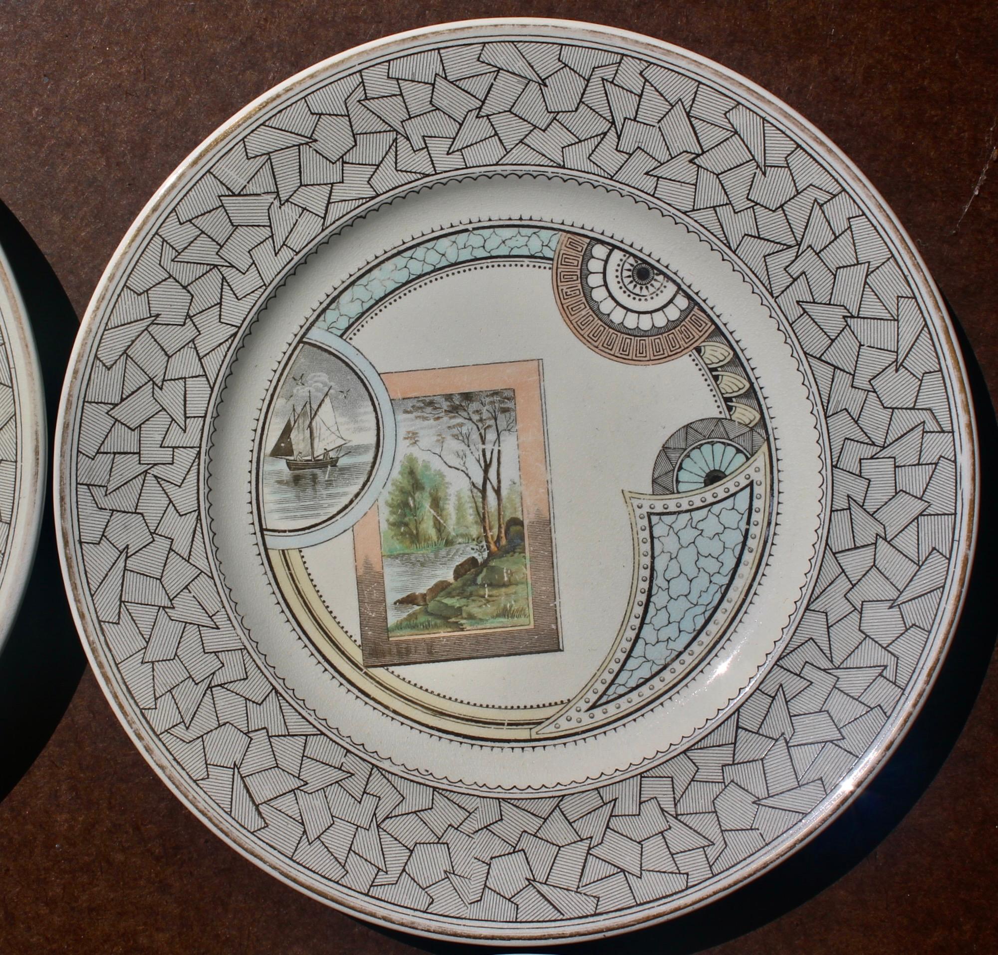 4 Old Hall 'Excelsior' plates Aesthetic Movement Christopher Dresser Attributed. In Good Condition For Sale In Sharon, CT