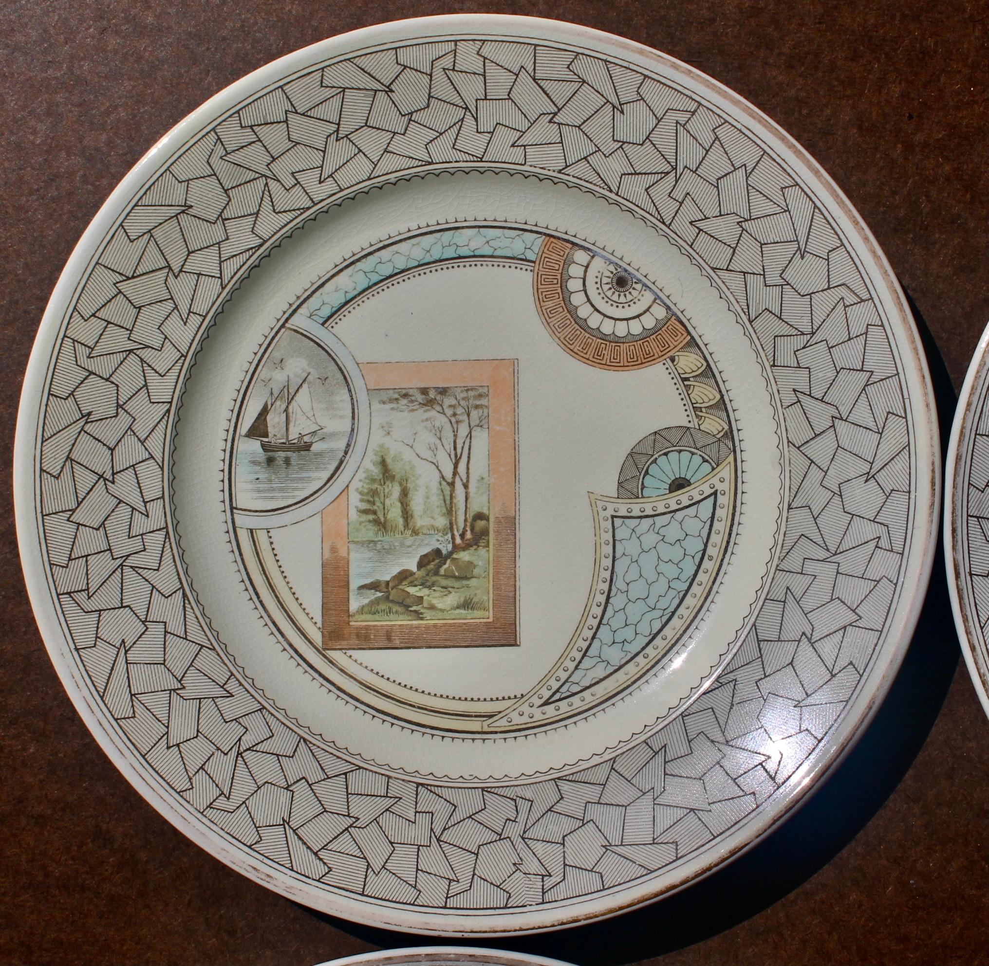 Late 19th Century 4 Old Hall 'Excelsior' plates Aesthetic Movement Christopher Dresser Attributed. For Sale
