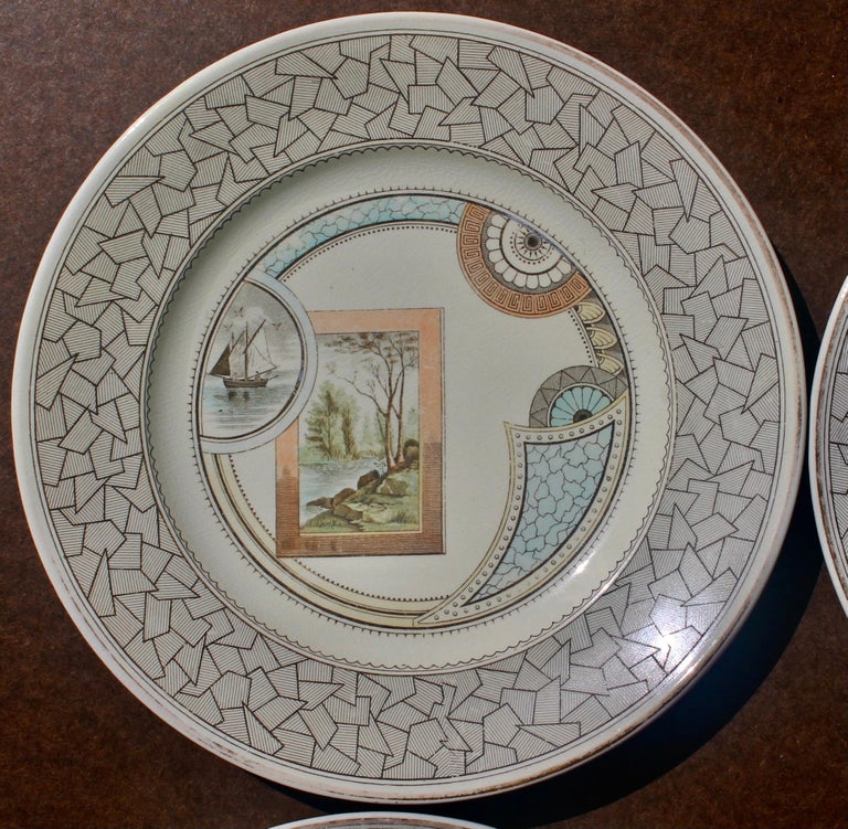 4 Old Hall 'Excelsior' plates Aesthetic Movement Christopher Dresser